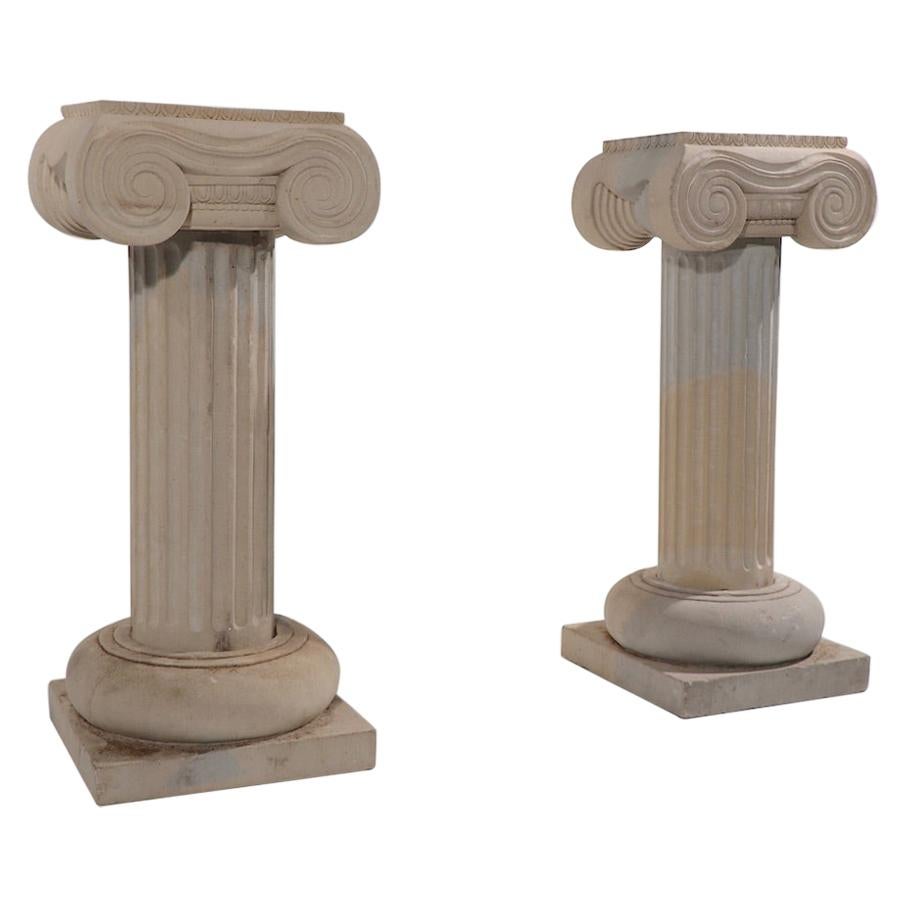 Pr. Carved Limestone Column Pedestals with Ionic Capitals