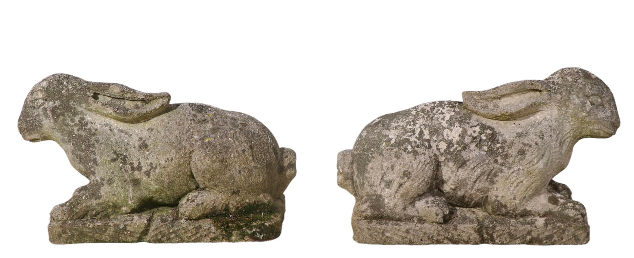 Pr. Carved Stone Big Eared Rabbits in Good Original Patina 6