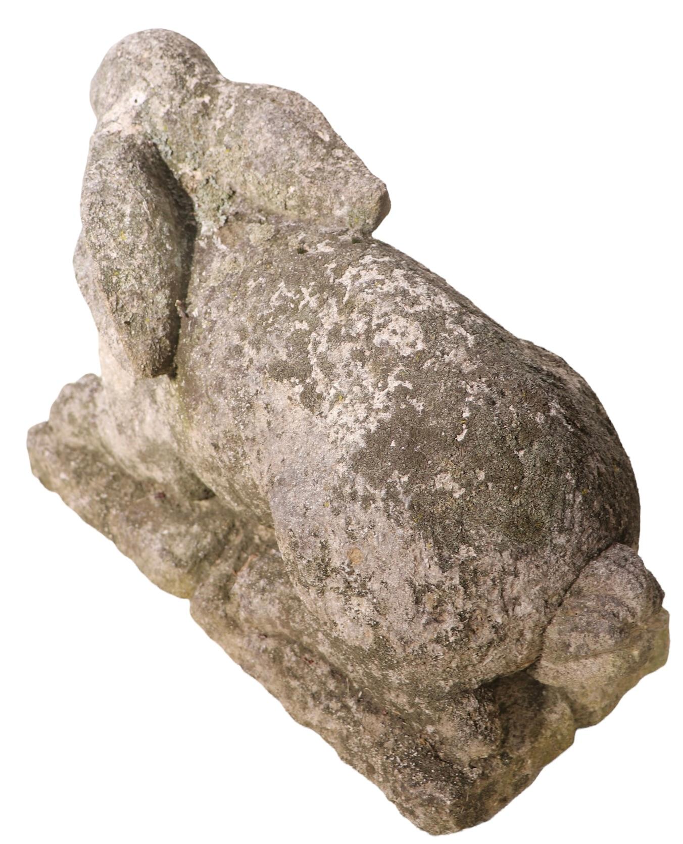 Limestone Pr. Carved Stone Big Eared Rabbits in Good Original Patina