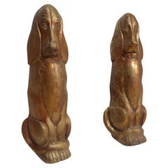 Pr. Cast Brass Bassett Hound Fire Dog Andirons
