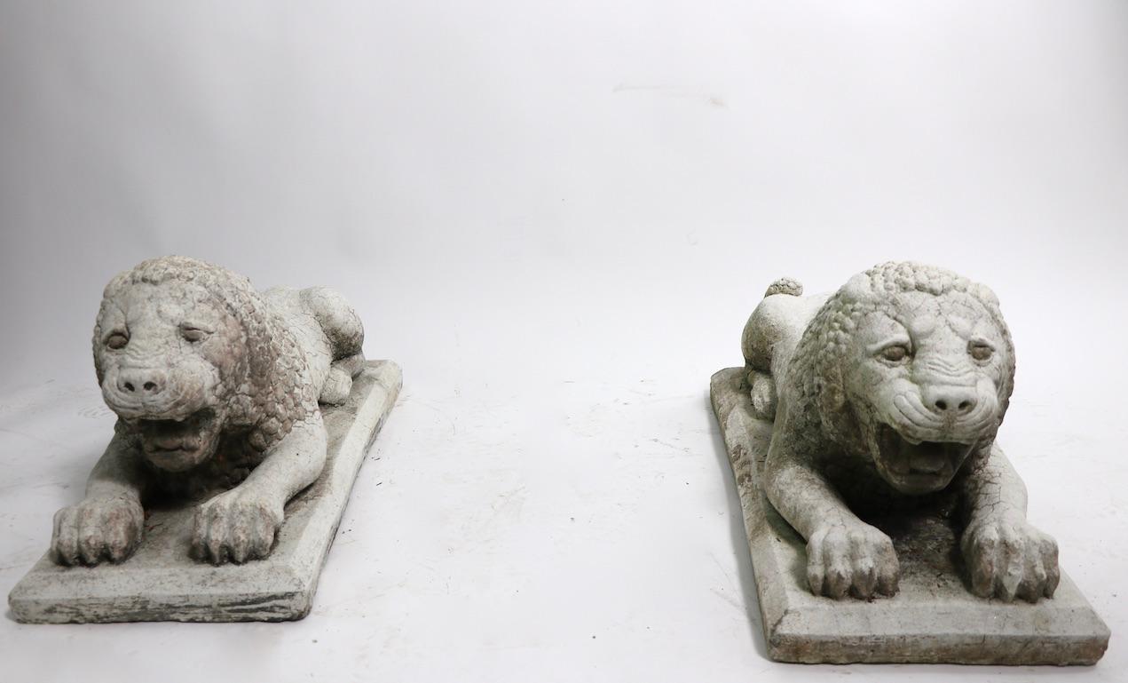 Pair of Cast Plaster Recumbent Entrance Way Garden Lions For Sale 6