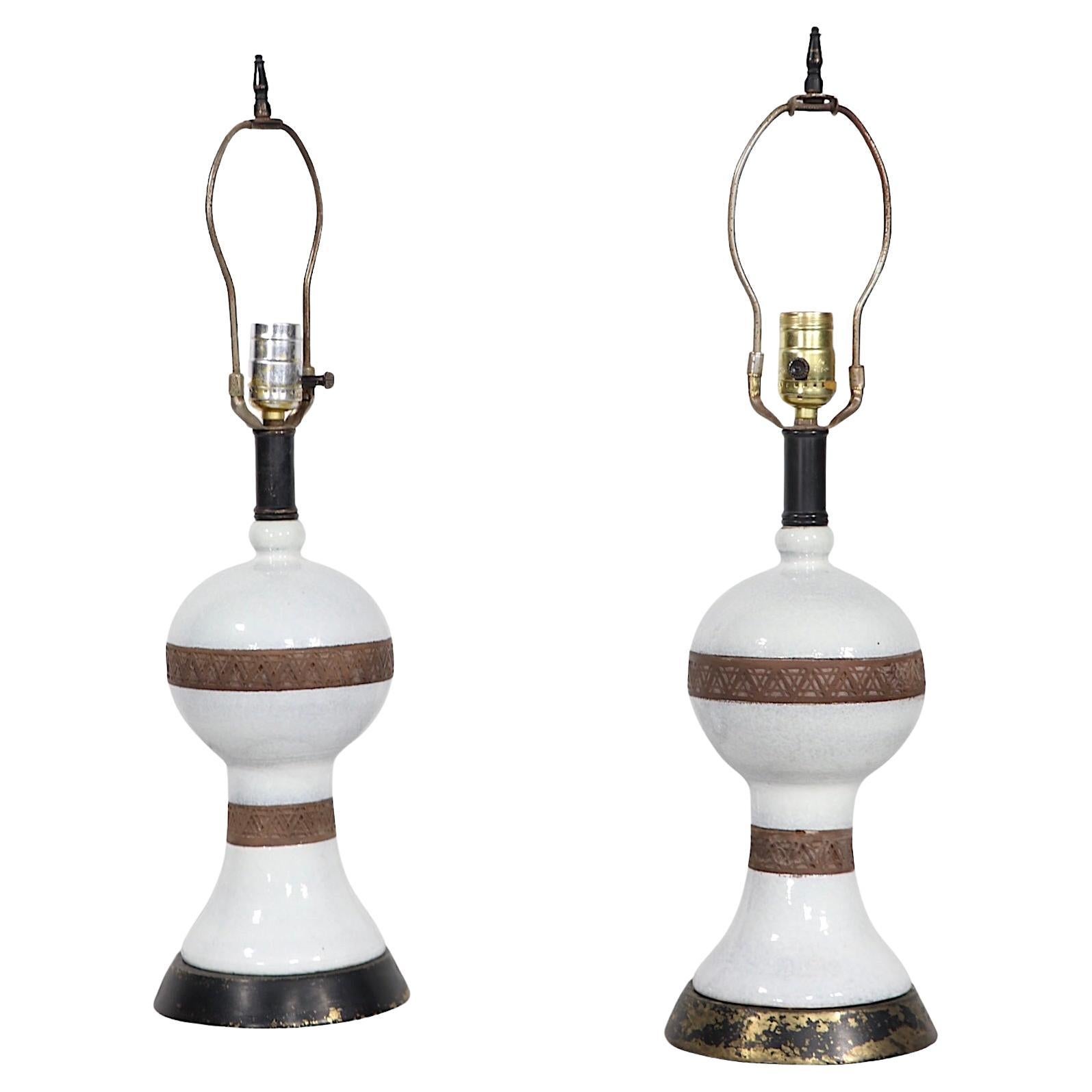 Pr. Ceramic Table Lamps Made in Italy Attr. to Urbano Zaccagnini  For Sale