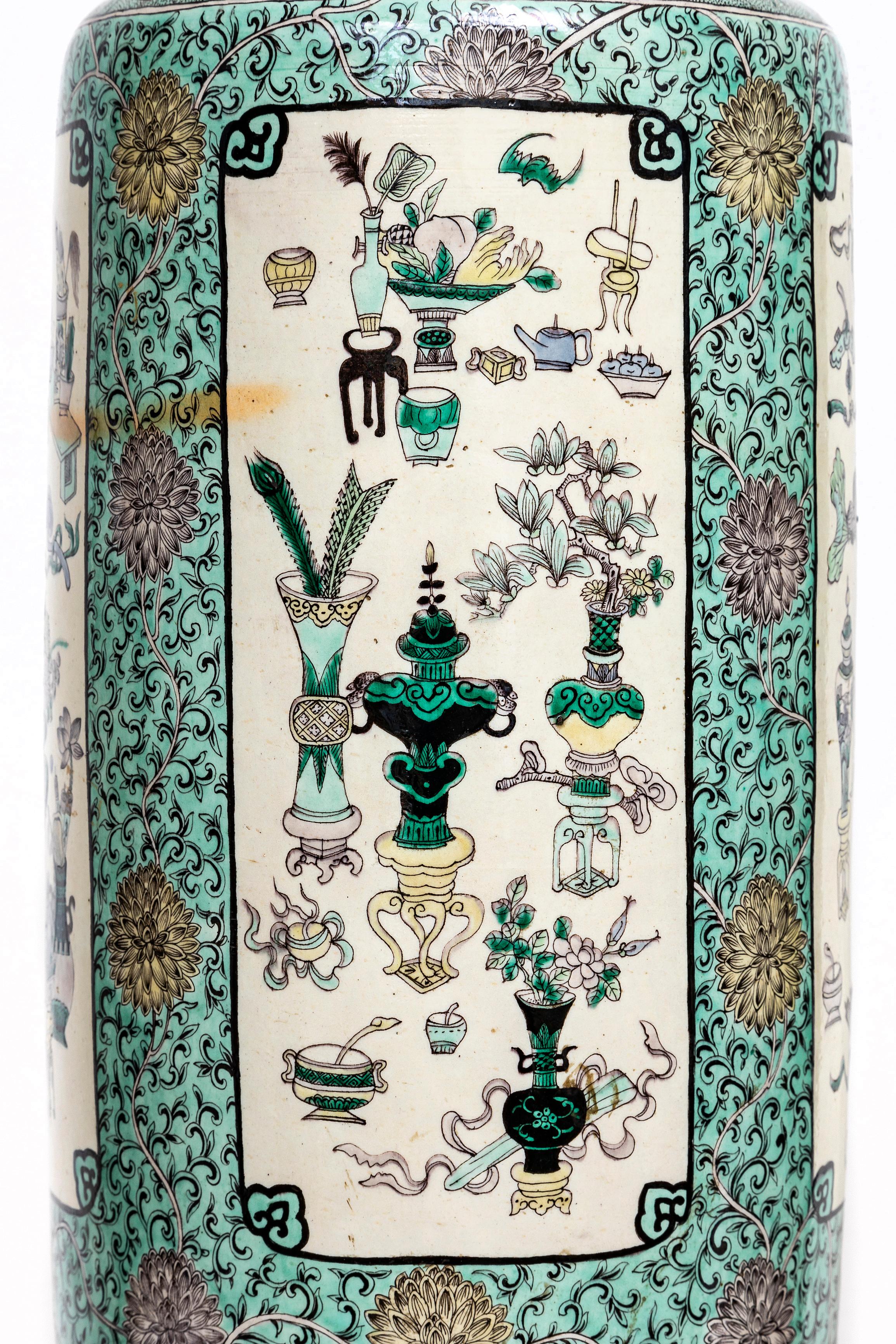 Pr. Chinese Kangxi Famille Vert Porcelain French Ormolu Mounted Solider Vases For Sale 3