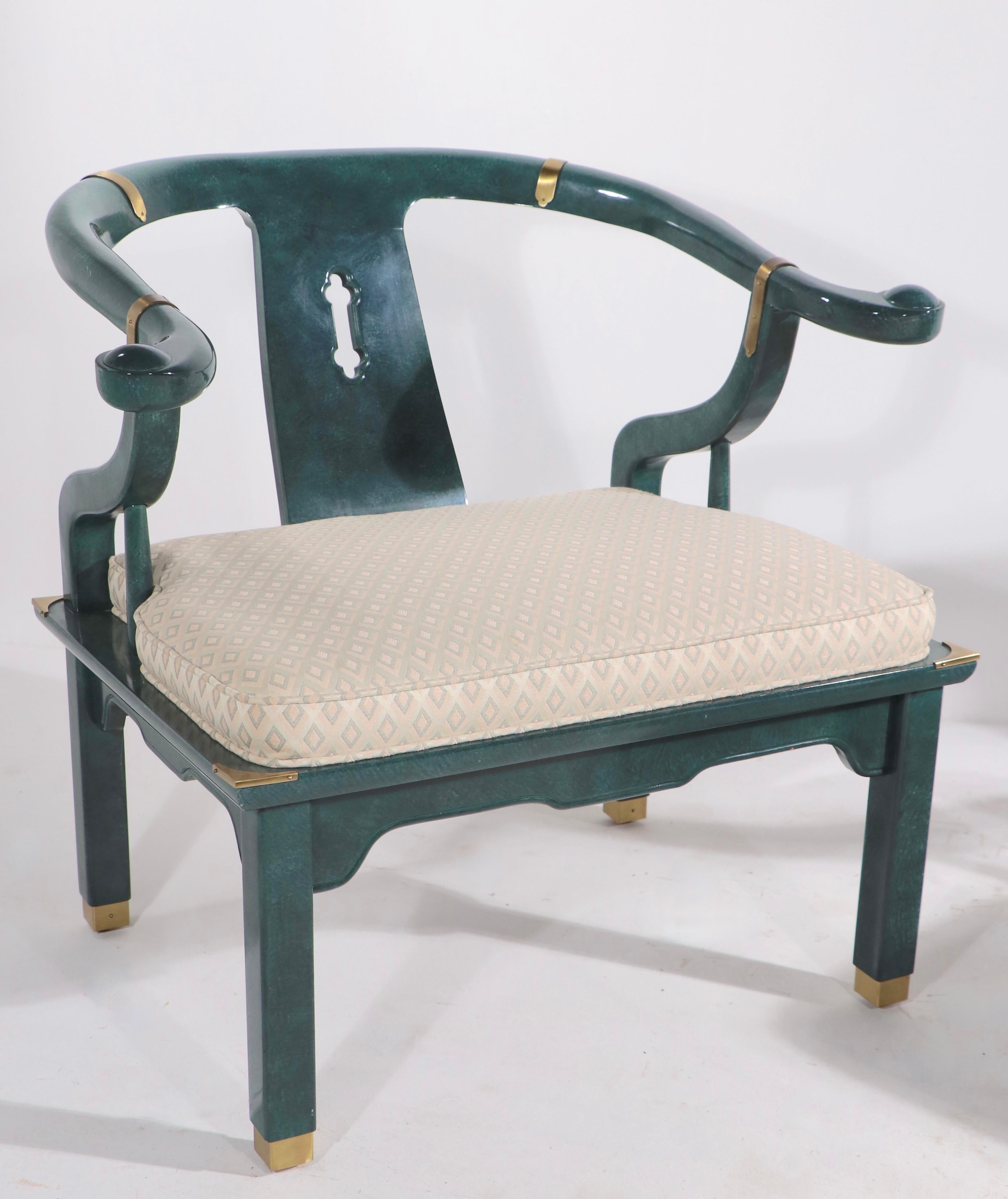 Pr. Chinese Modern Ox Bow Chairs in Faux Jade Finish by Century Furniture For Sale 4