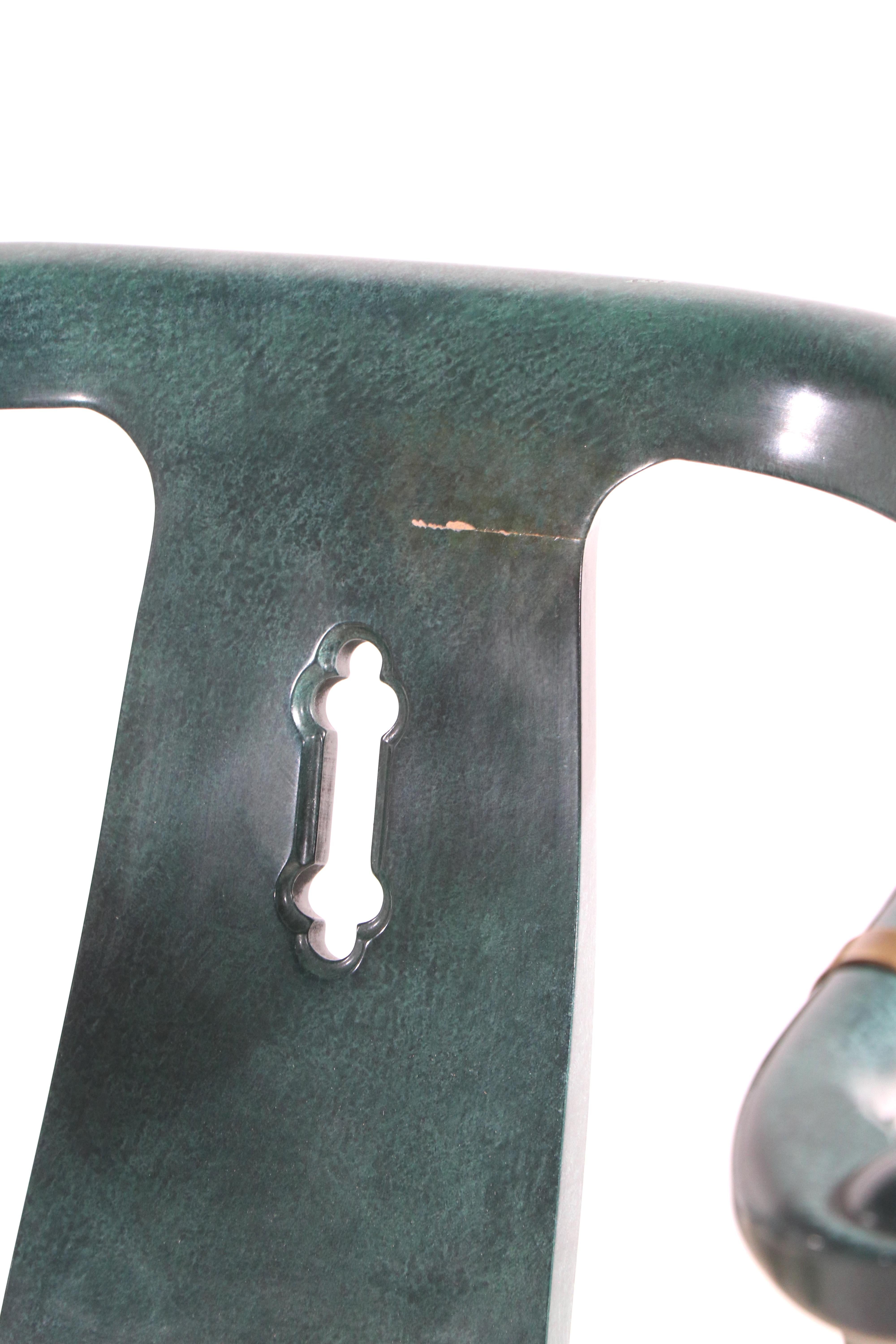 Pr. Chinese Modern Ox Bow Chairs in Faux Jade Finish by Century Furniture In Good Condition For Sale In New York, NY