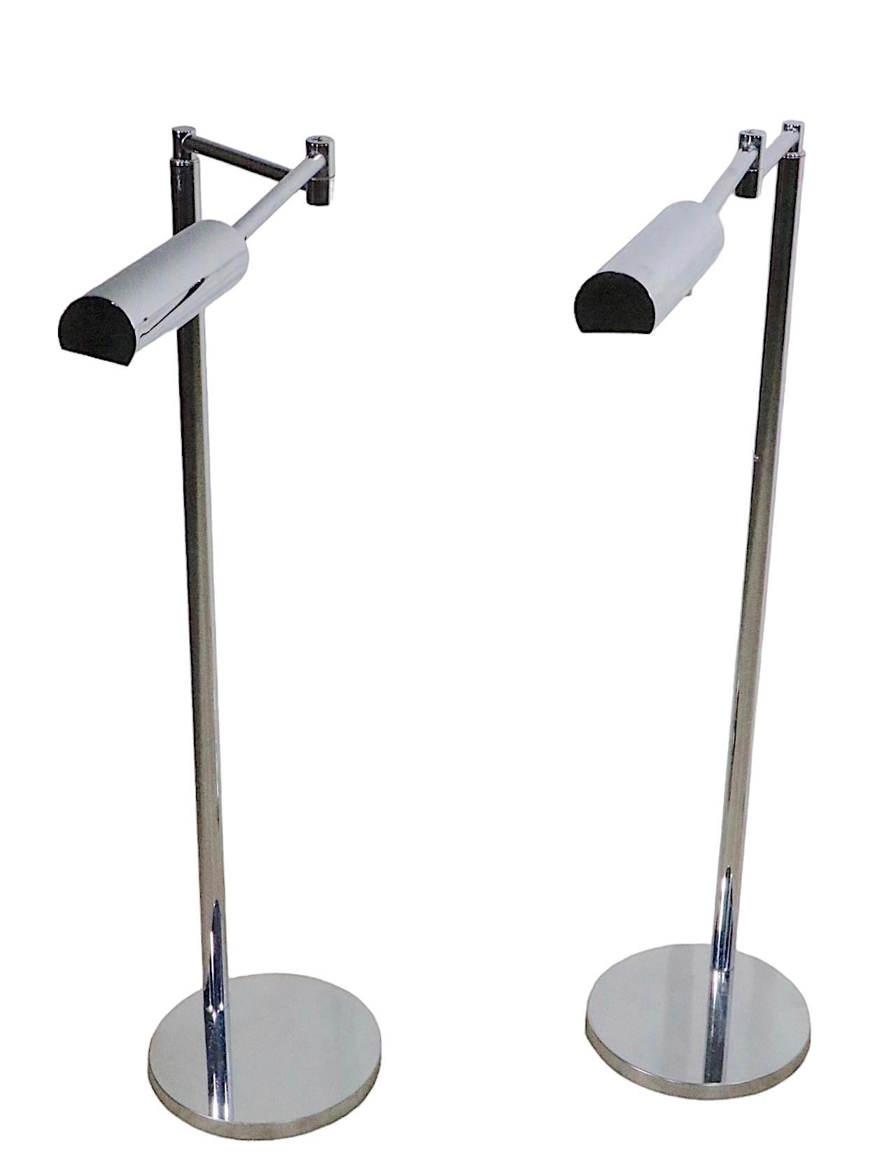 Pair Chrome Pharmacy Style Floor Lamps by Koch and Lowy, circa 1960/1970s For Sale 4