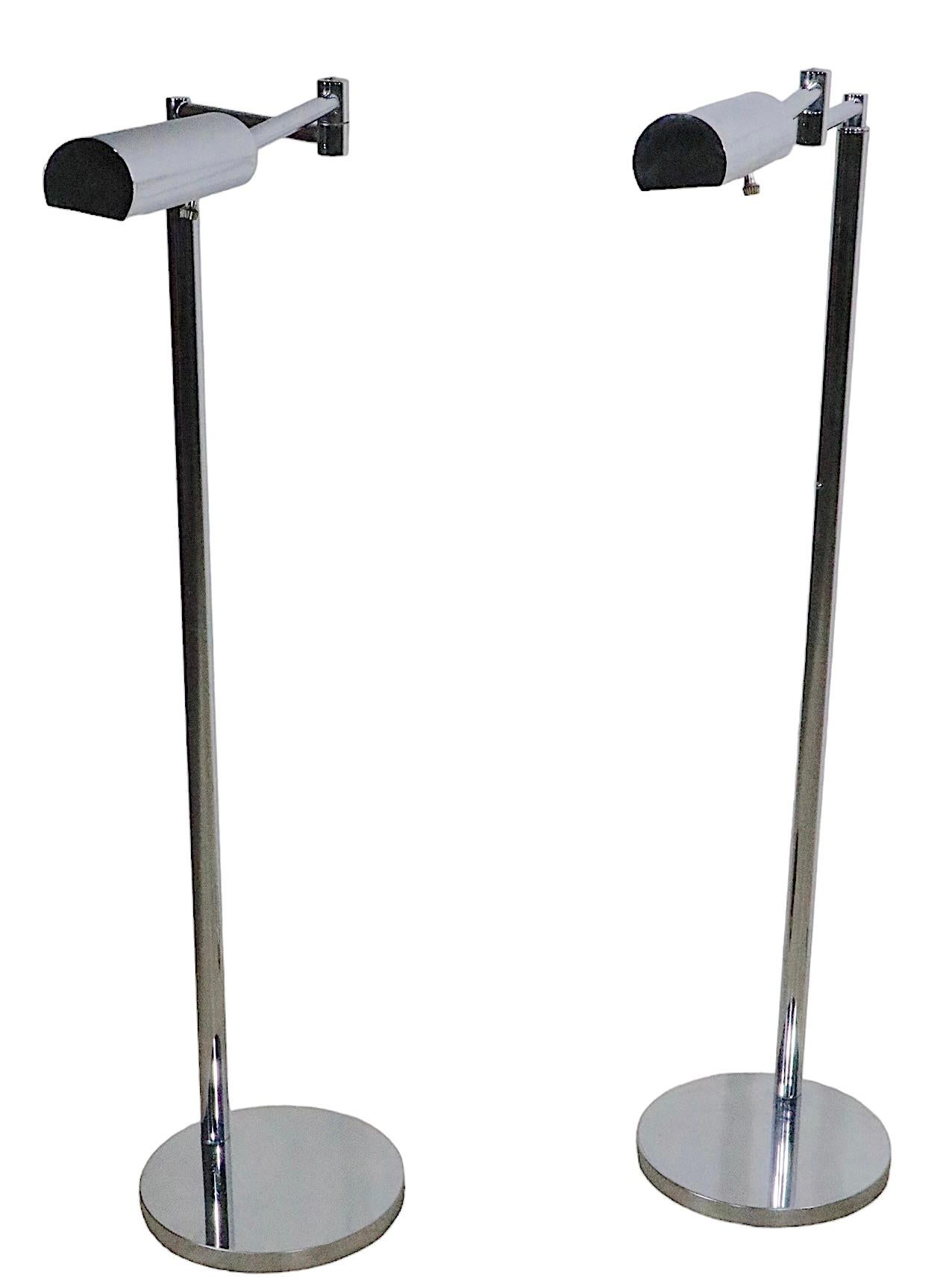 Pair Chrome Pharmacy Style Floor Lamps by Koch and Lowy, circa 1960/1970s For Sale 6