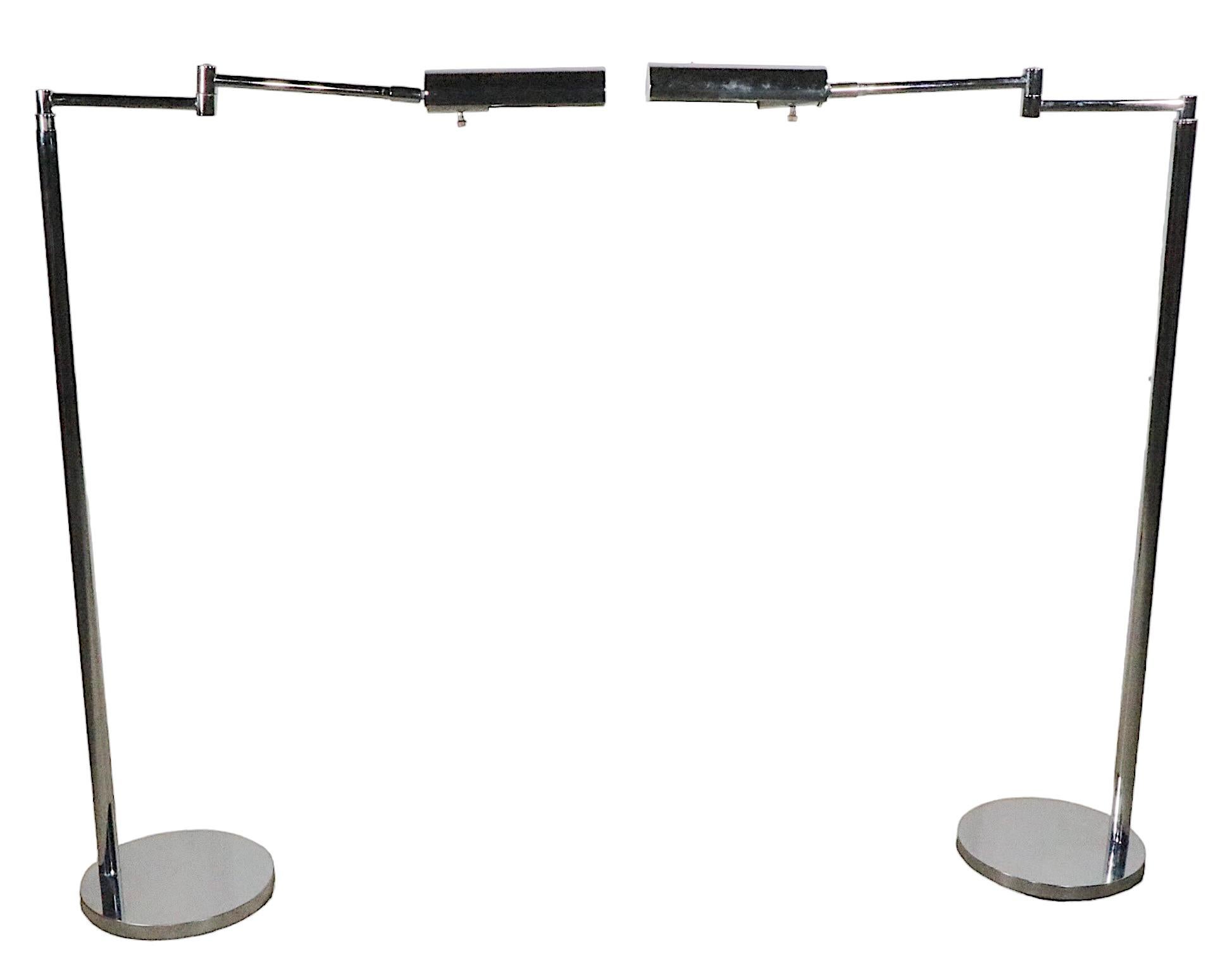 Pair Chrome Pharmacy Style Floor Lamps by Koch and Lowy, circa 1960/1970s For Sale 7