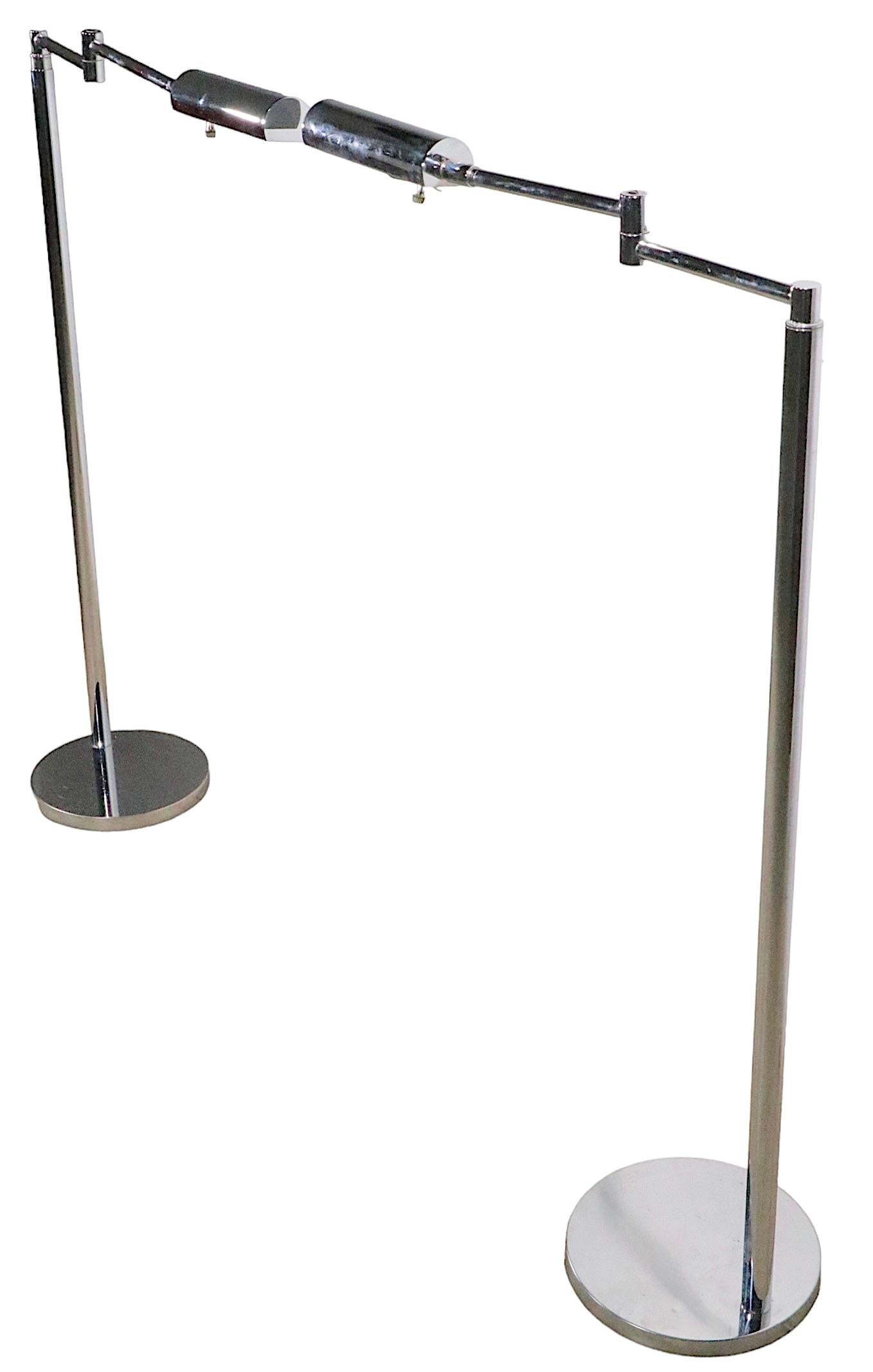 Pair Chrome Pharmacy Style Floor Lamps by Koch and Lowy, circa 1960/1970s For Sale 8