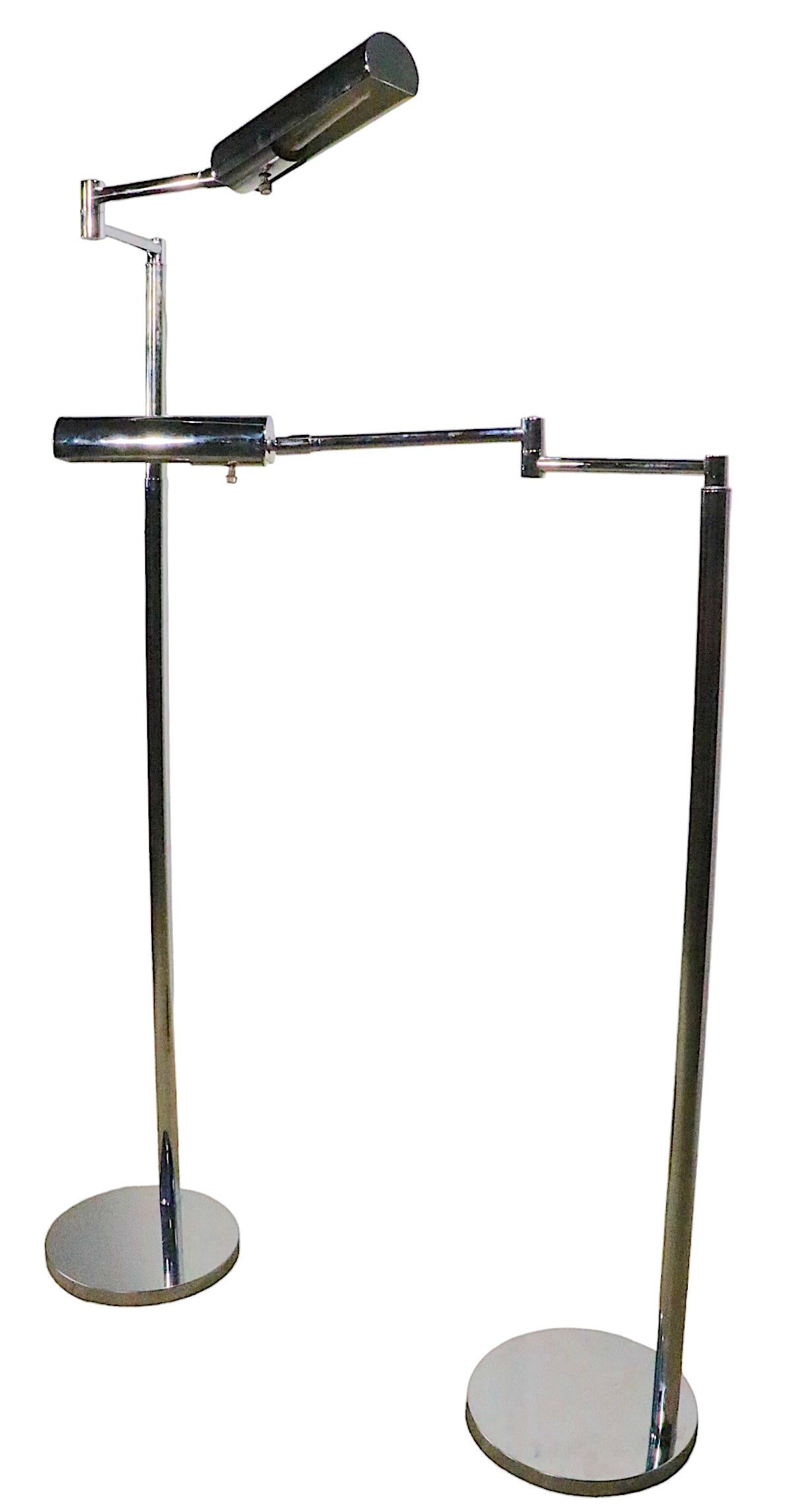 Pair Chrome Pharmacy Style Floor Lamps by Koch and Lowy, circa 1960/1970s For Sale 13