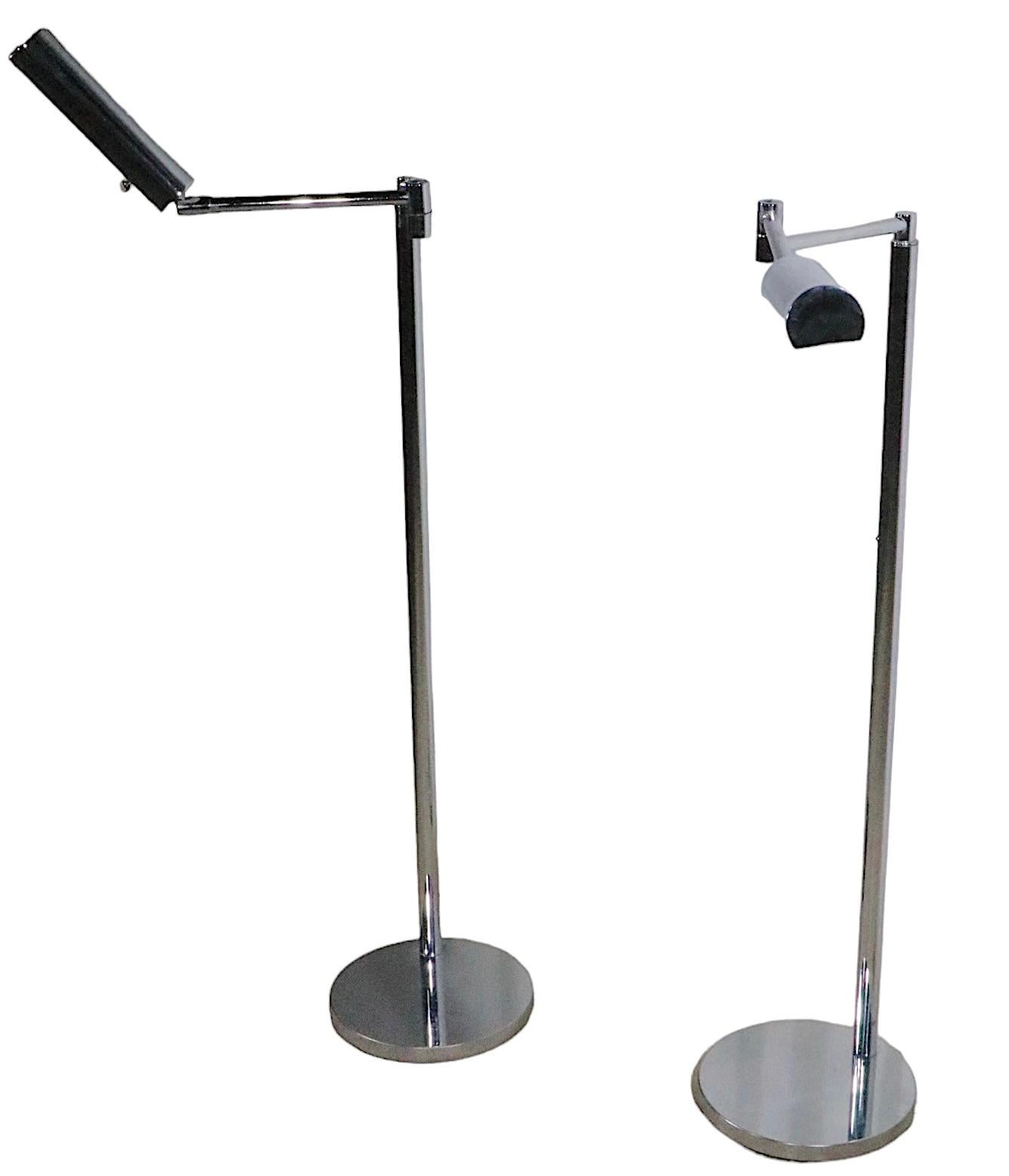 German Pair Chrome Pharmacy Style Floor Lamps by Koch and Lowy, circa 1960/1970s For Sale