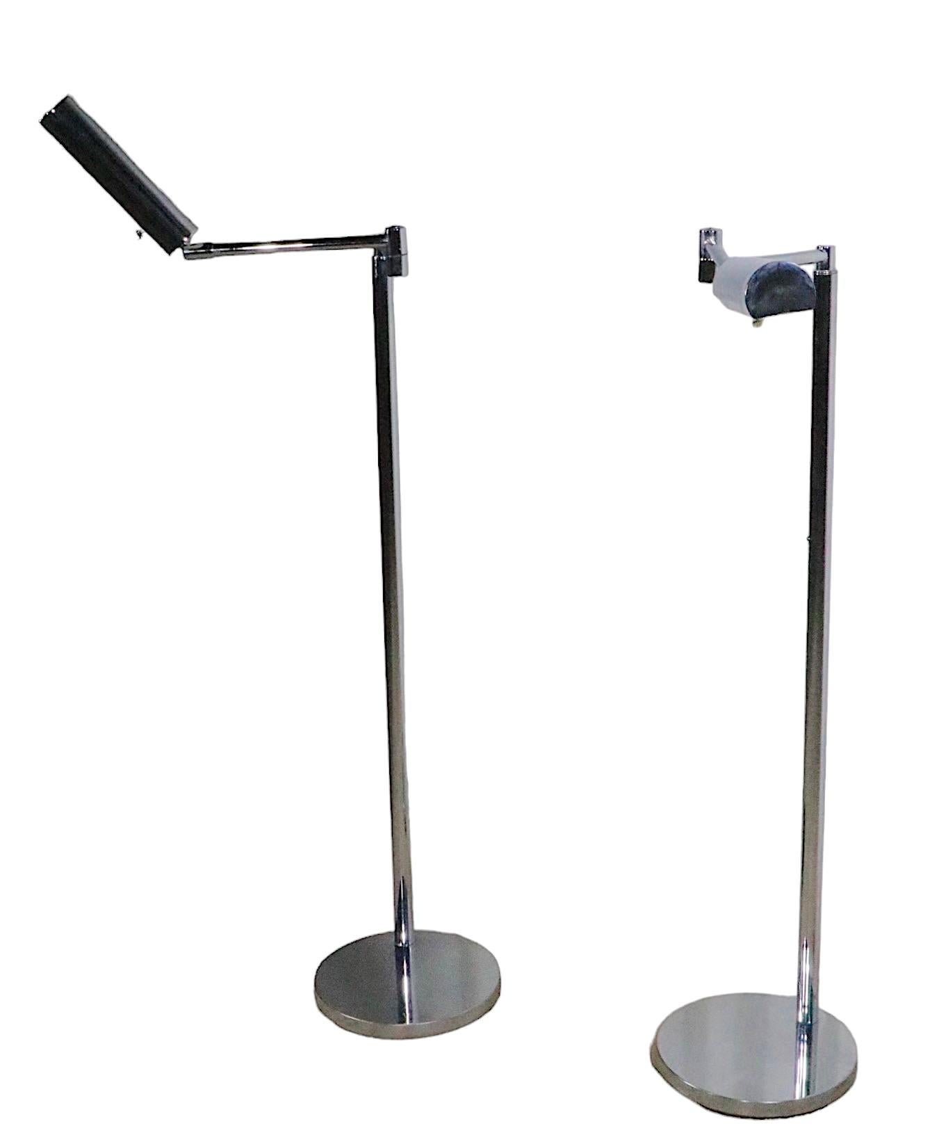 Pair Chrome Pharmacy Style Floor Lamps by Koch and Lowy, circa 1960/1970s In Good Condition For Sale In New York, NY