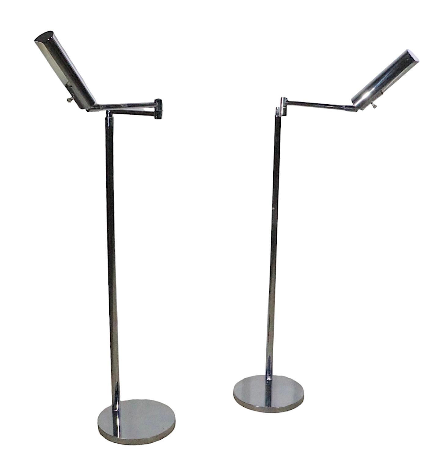 Pair Chrome Pharmacy Style Floor Lamps by Koch and Lowy, circa 1960/1970s For Sale 2