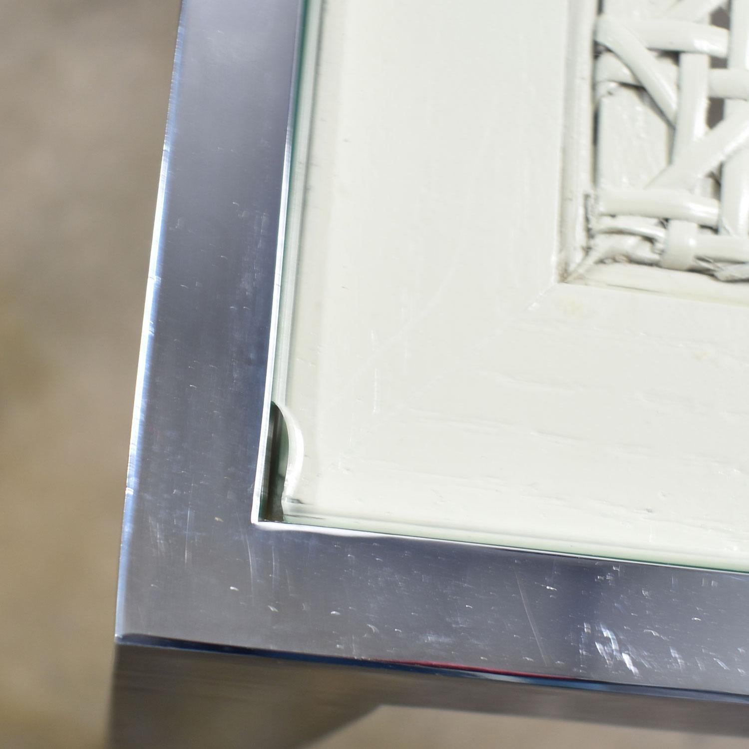 Pr Chrome & White Cane Square Side Tables Glass Top Mid-Century Modern to Modern en vente 8
