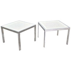 Vintage Pr Chrome & White Cane Square Side Tables Glass Top Mid-Century Modern to Modern