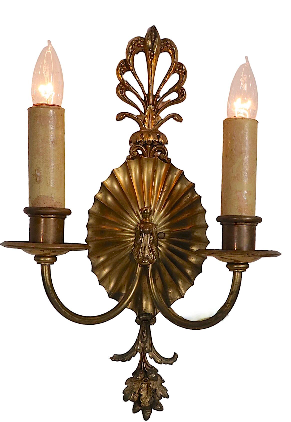Neoclassical Revival Pr. Classical Brass Wall Sconces by Caldwell C 1900/ 1920’s