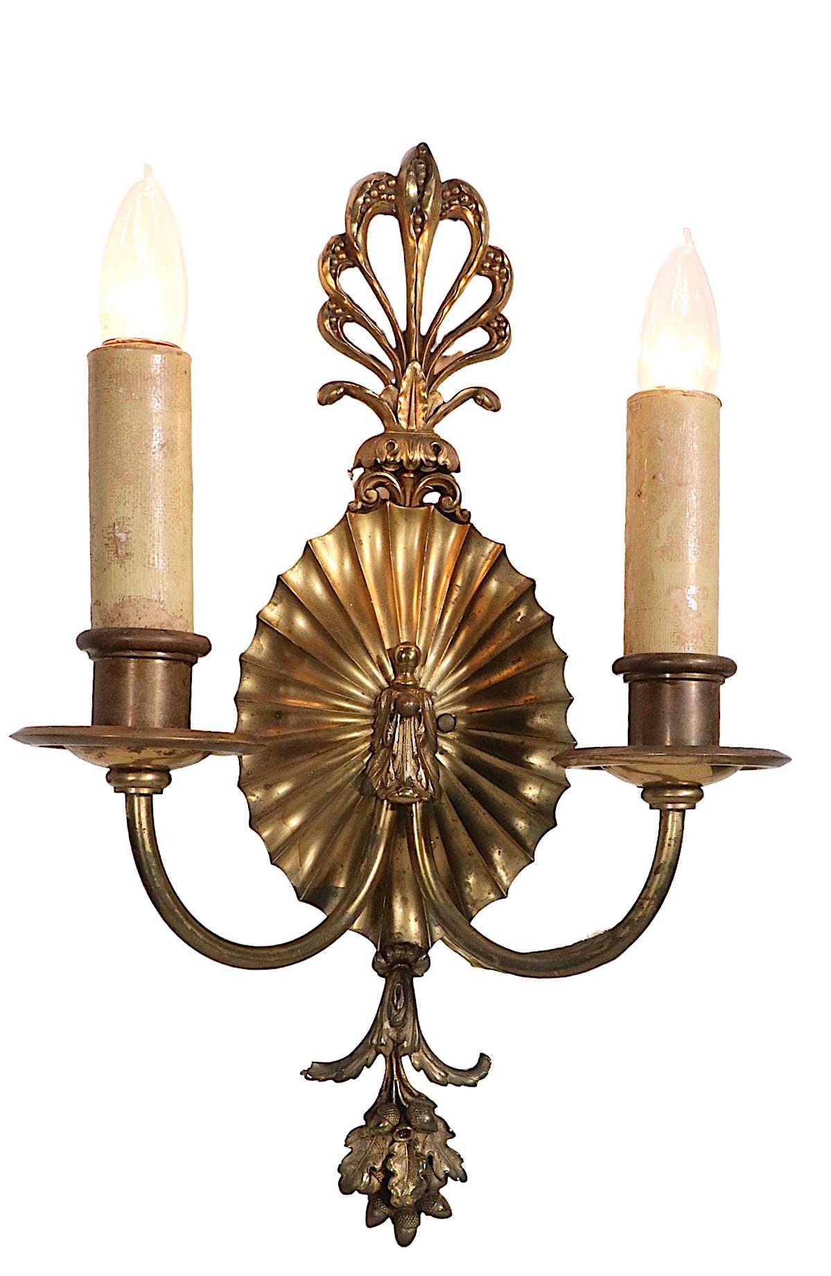 American Pr. Classical Brass Wall Sconces by Caldwell C 1900/ 1920’s