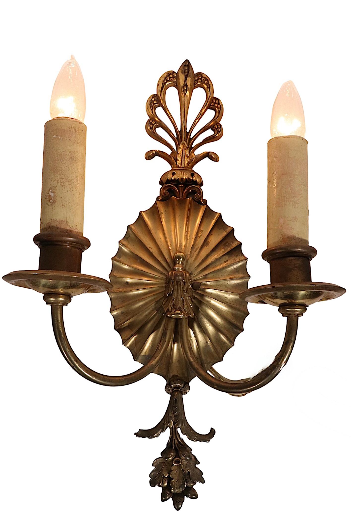 Pr. Classical Brass Wall Sconces by Caldwell C 1900/ 1920’s In Good Condition In New York, NY