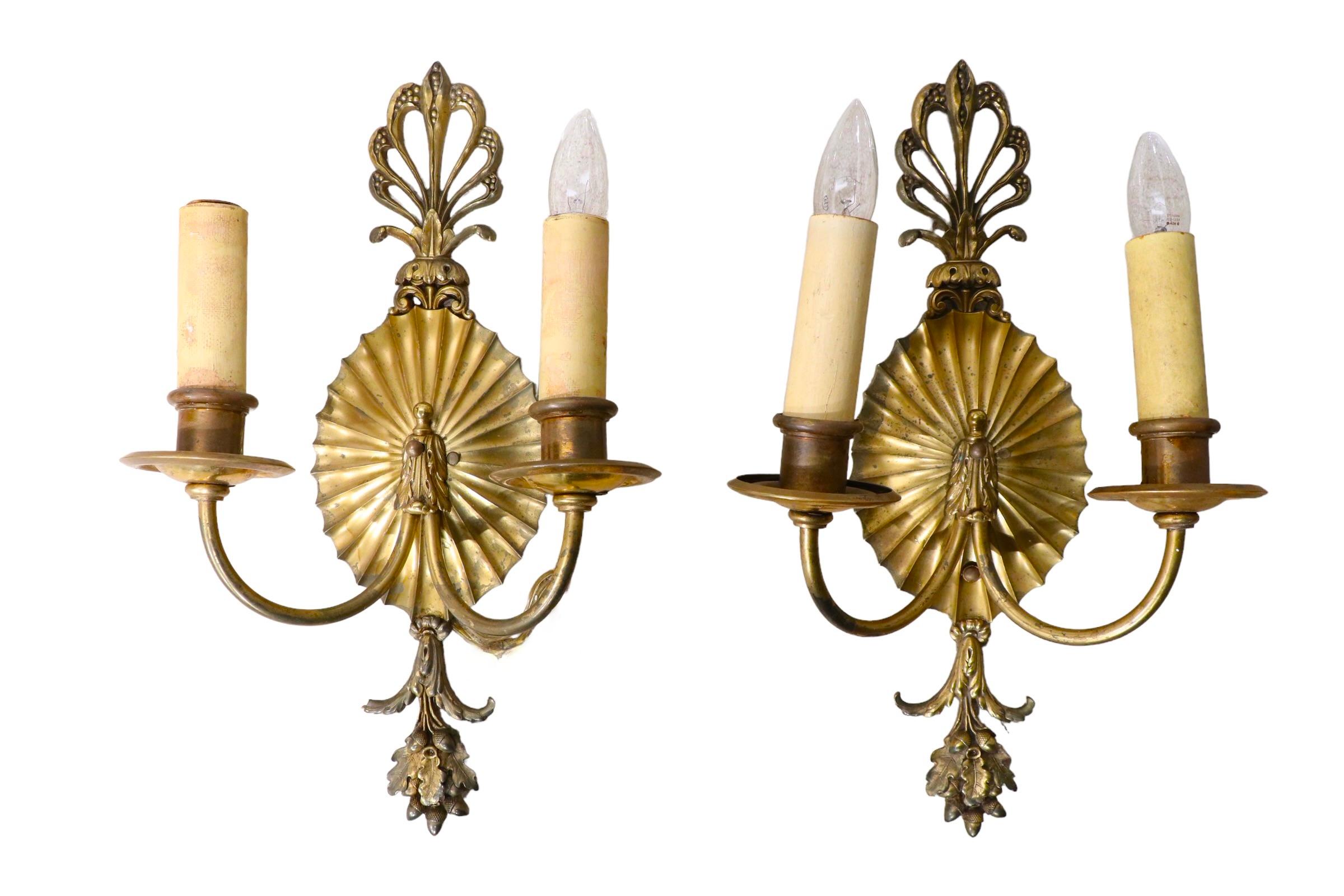 Pr. Classical Brass Wall Sconces by Caldwell C 1900/ 1920’s 2