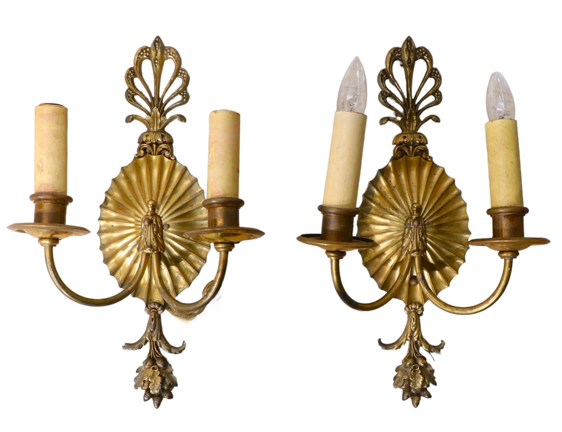 Pr. Classical Brass Wall Sconces by Caldwell C 1900/ 1920’s 3