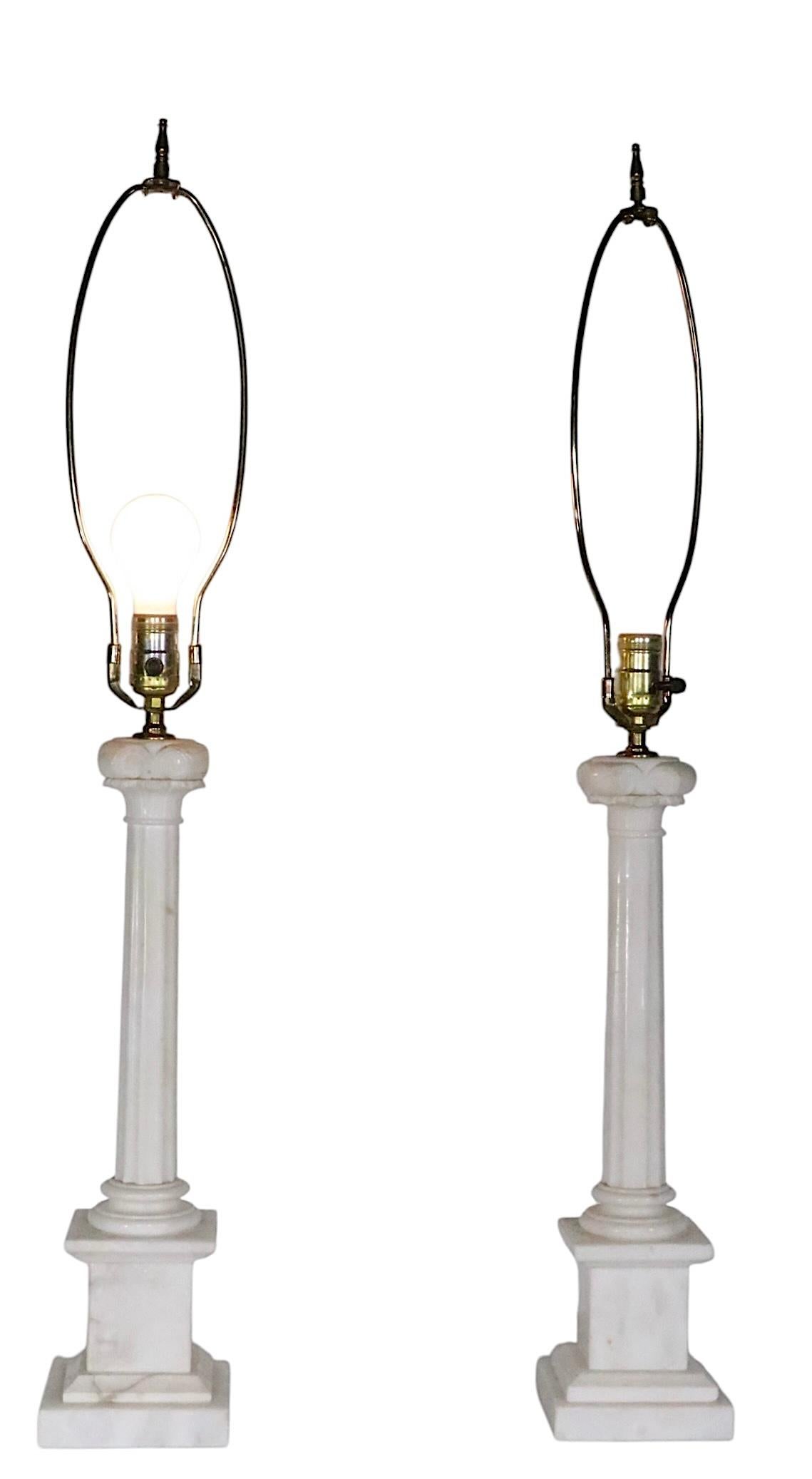 Pr. Classical Style Marble Column Lamps by Wilmar Co.  Inc. 7