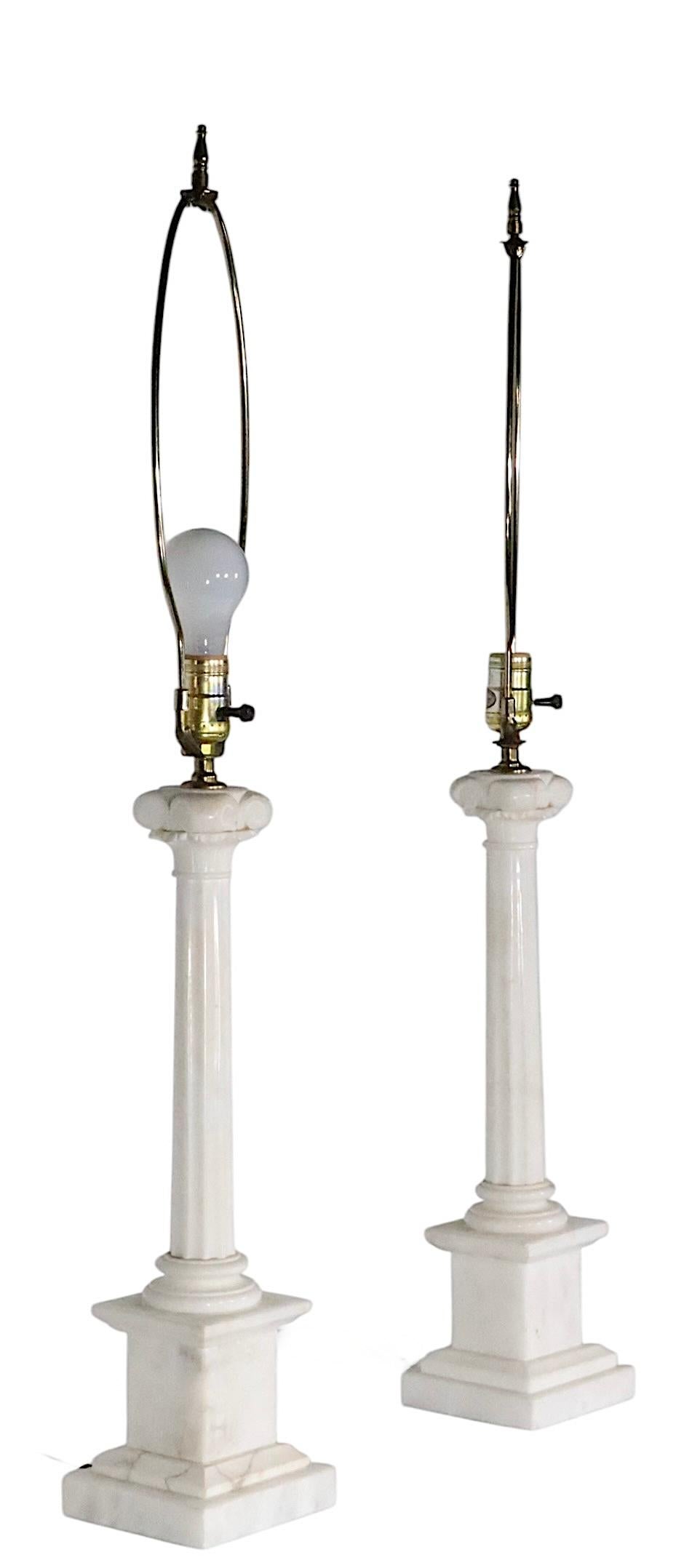 Pr. Classical Style Marble Column Lamps by Wilmar Co.  Inc. In Good Condition In New York, NY
