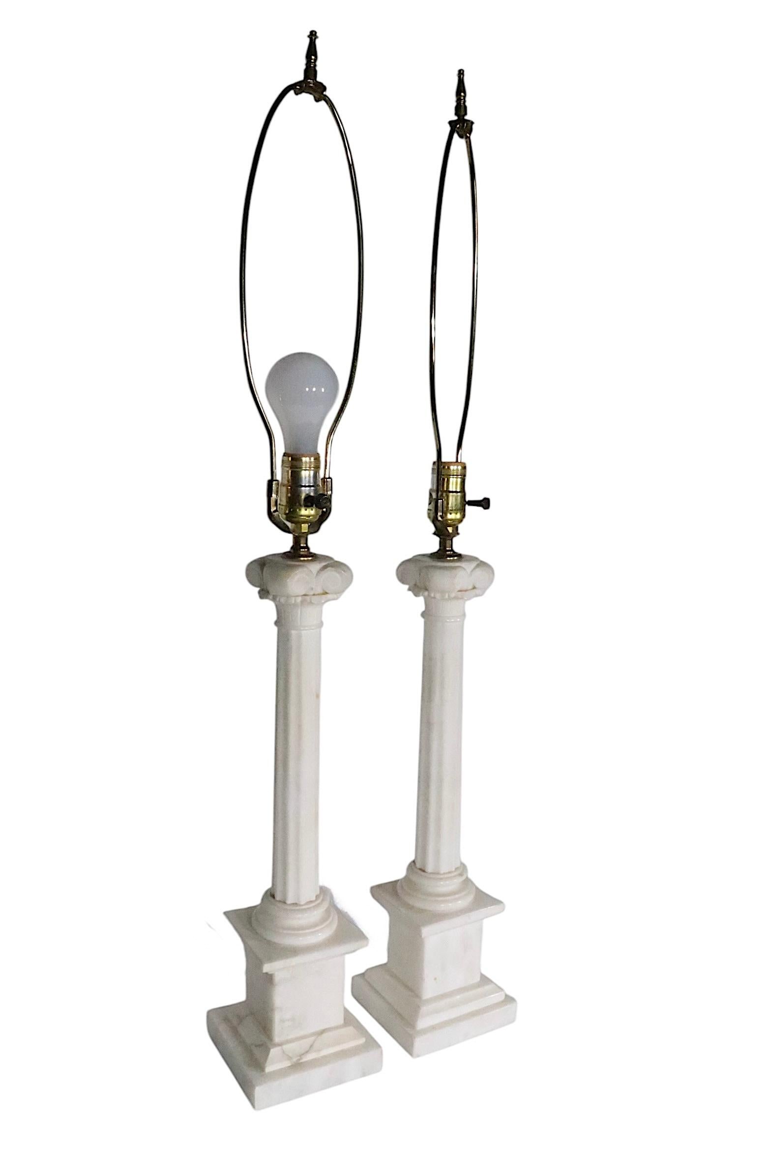 Pr. Classical Style Marble Column Lamps by Wilmar Co.  Inc. 2