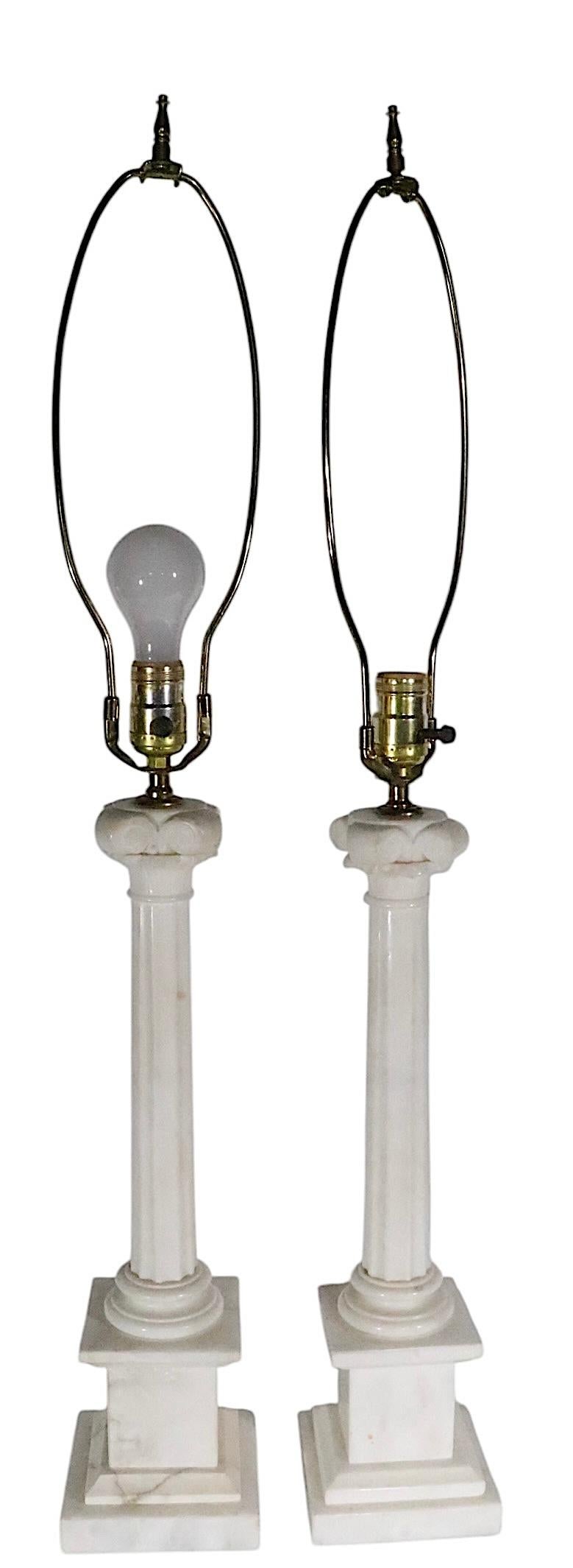 Pr. Classical Style Marble Column Lamps by Wilmar Co.  Inc. 3