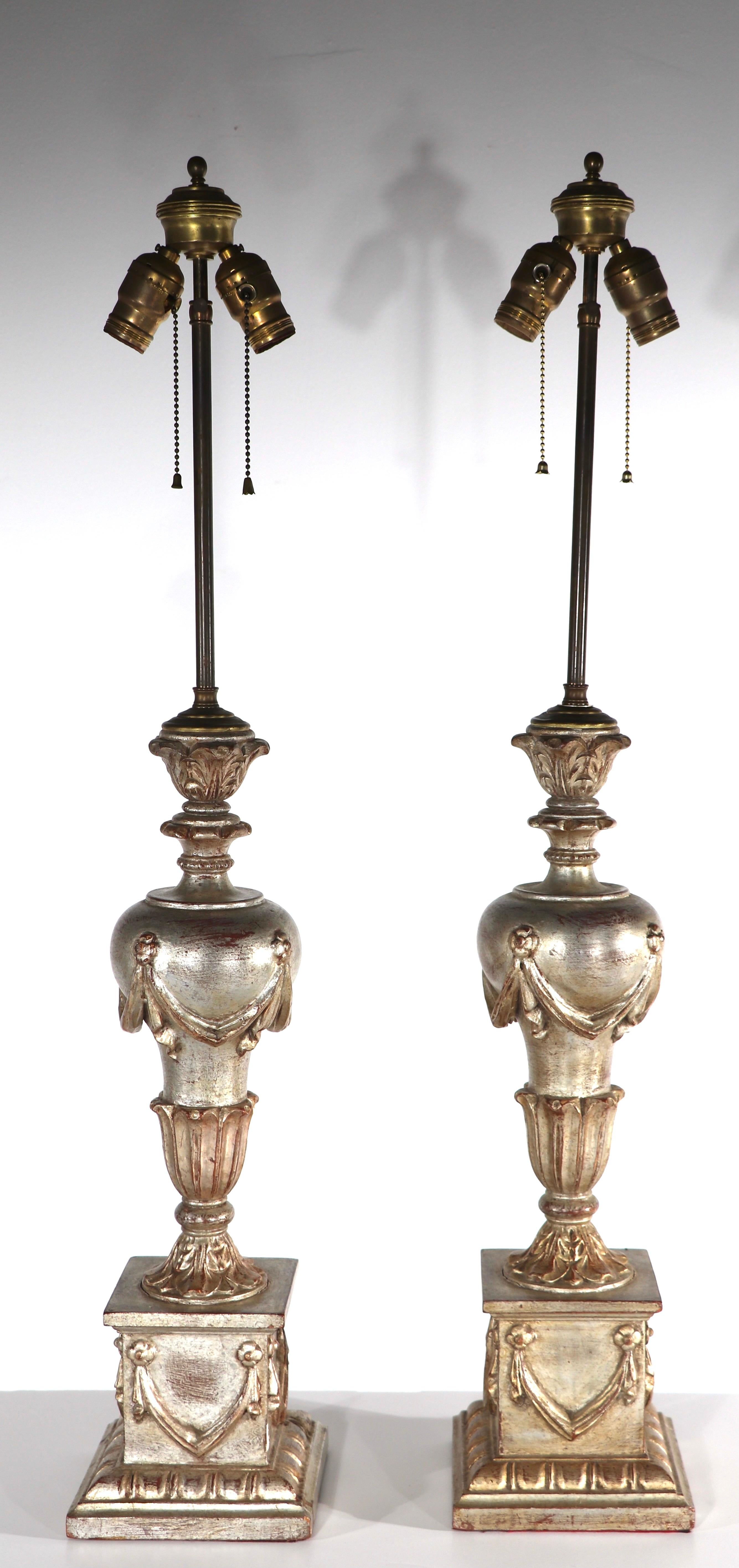 Pr. Classical Style Silver Gilt Table Lamps Att. to Palladio For Sale 2