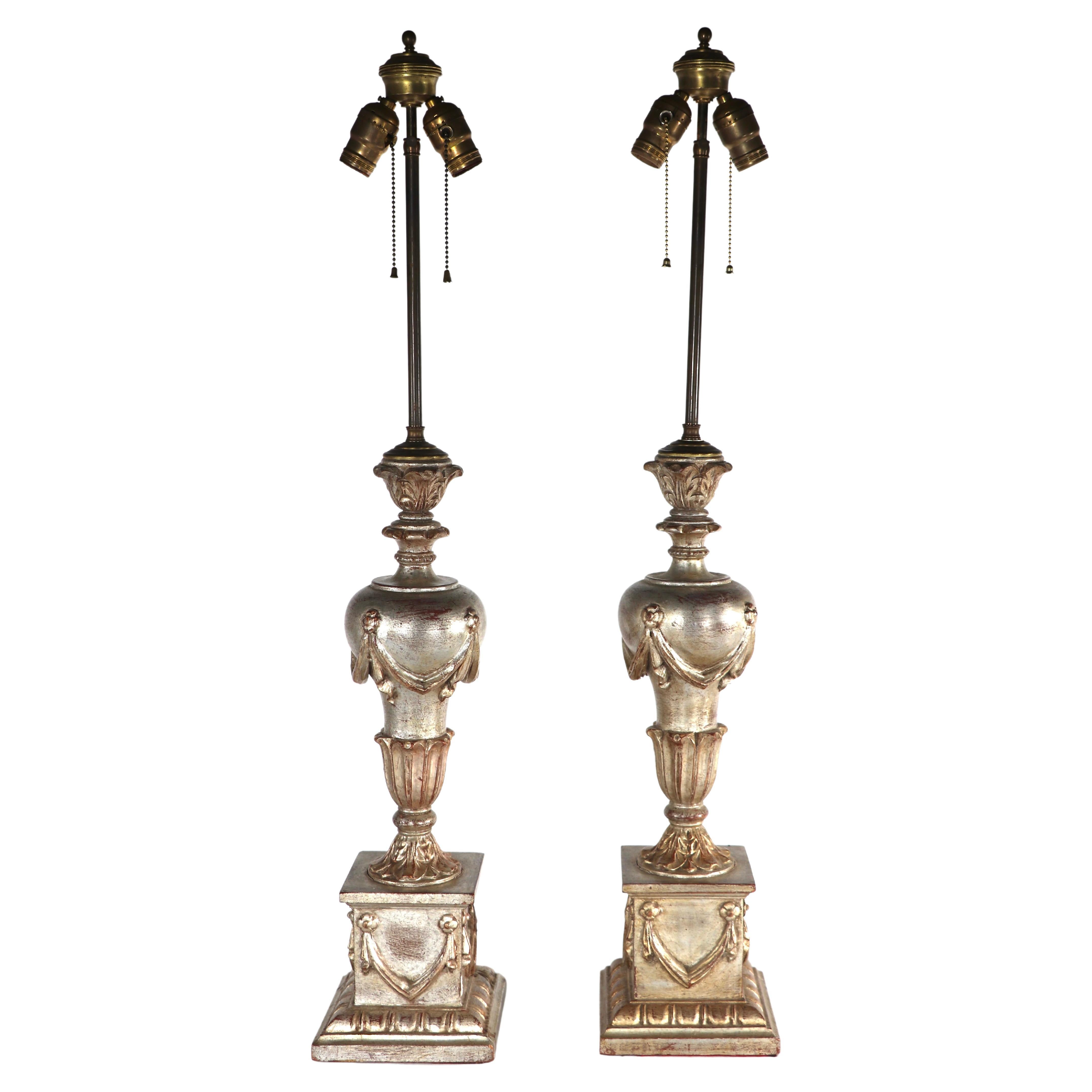 Pr. Classical Style Silver Gilt Table Lamps Att. to Palladio For Sale