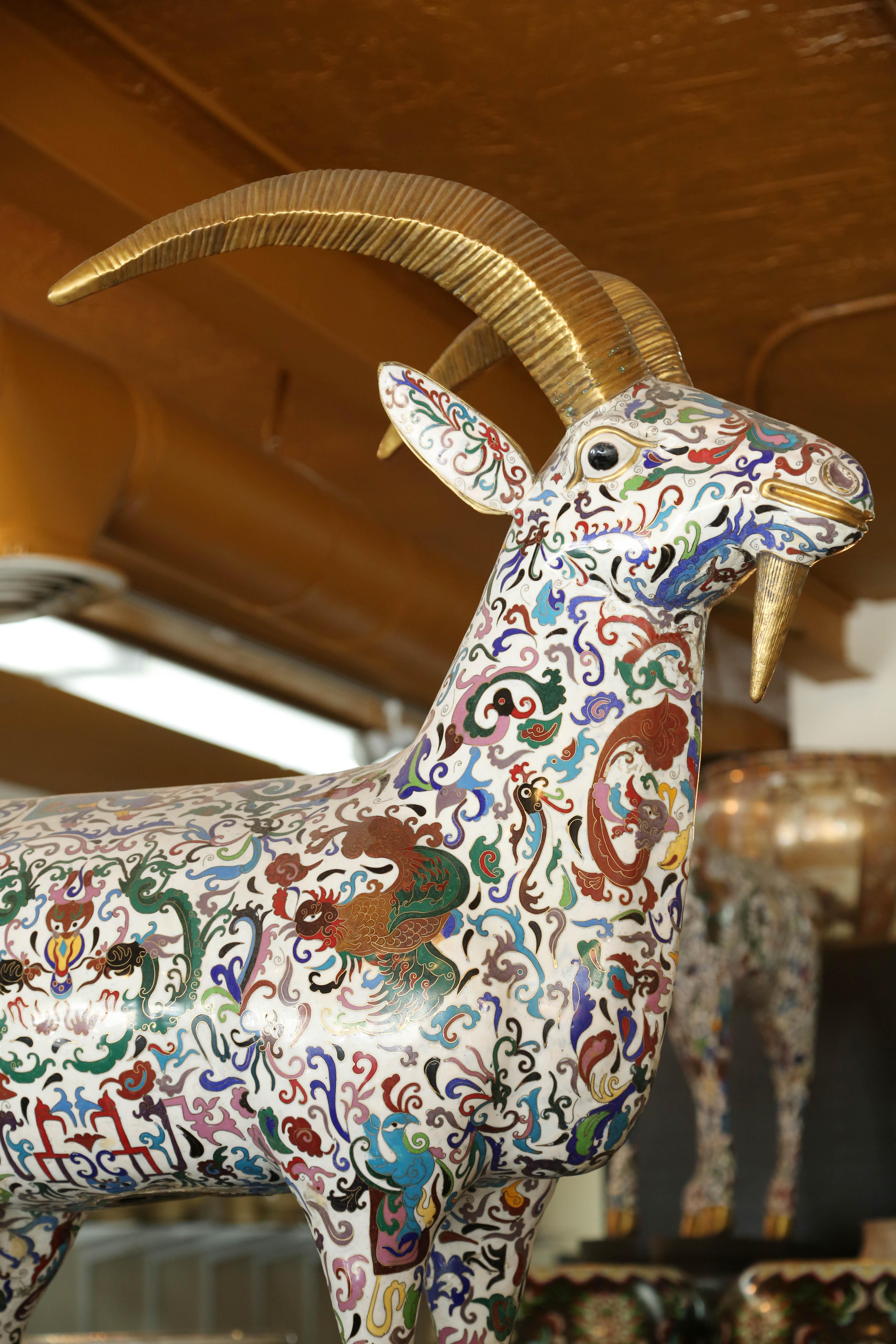 Rams are from an important Chinese collection on sale for the first time
over 100 years old, using the original cloisonne process, resulting in outstanding workmanship
according tradition they bring peace and luck