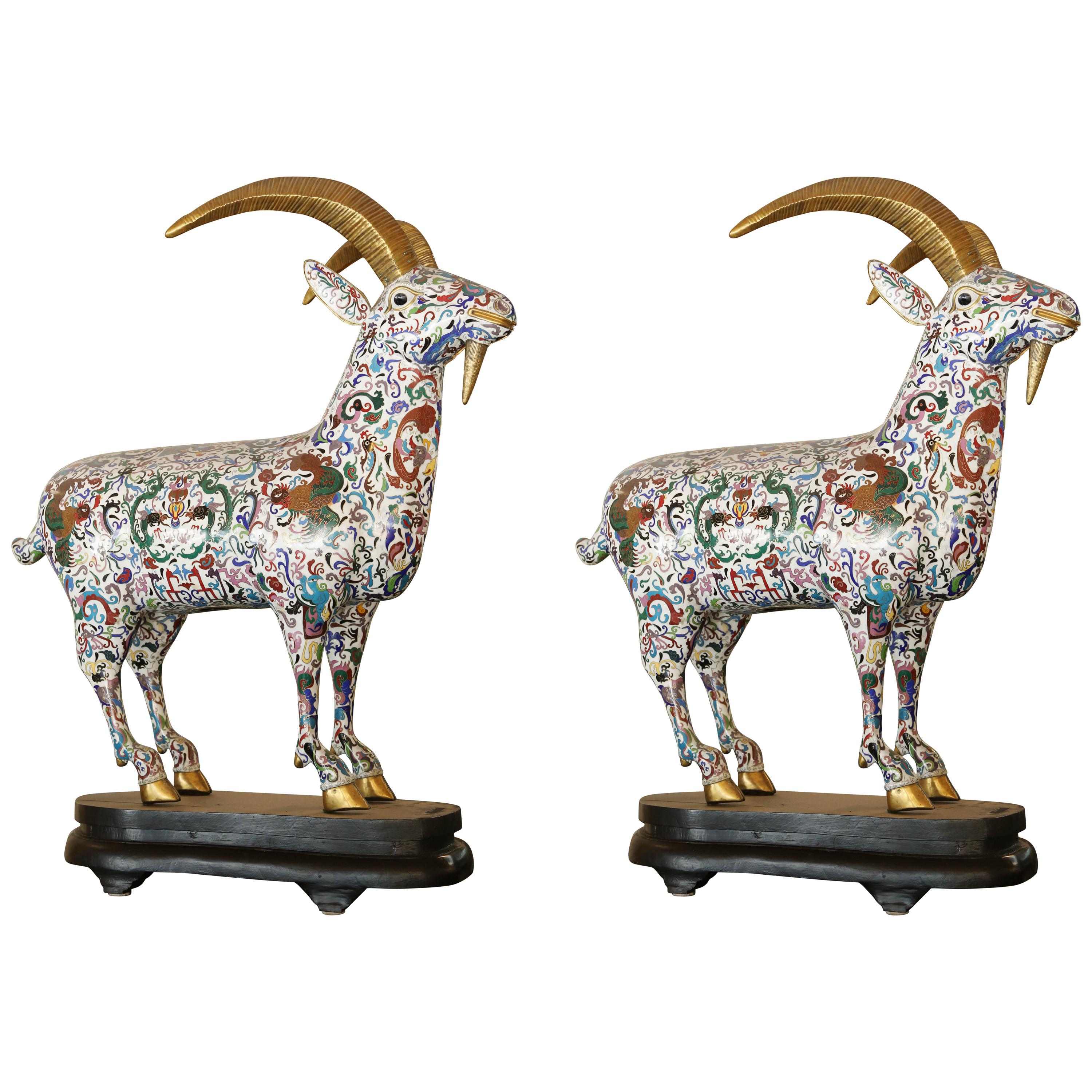 PR/Cloisonne Antique Pair of Rams 19th Century, China For Sale