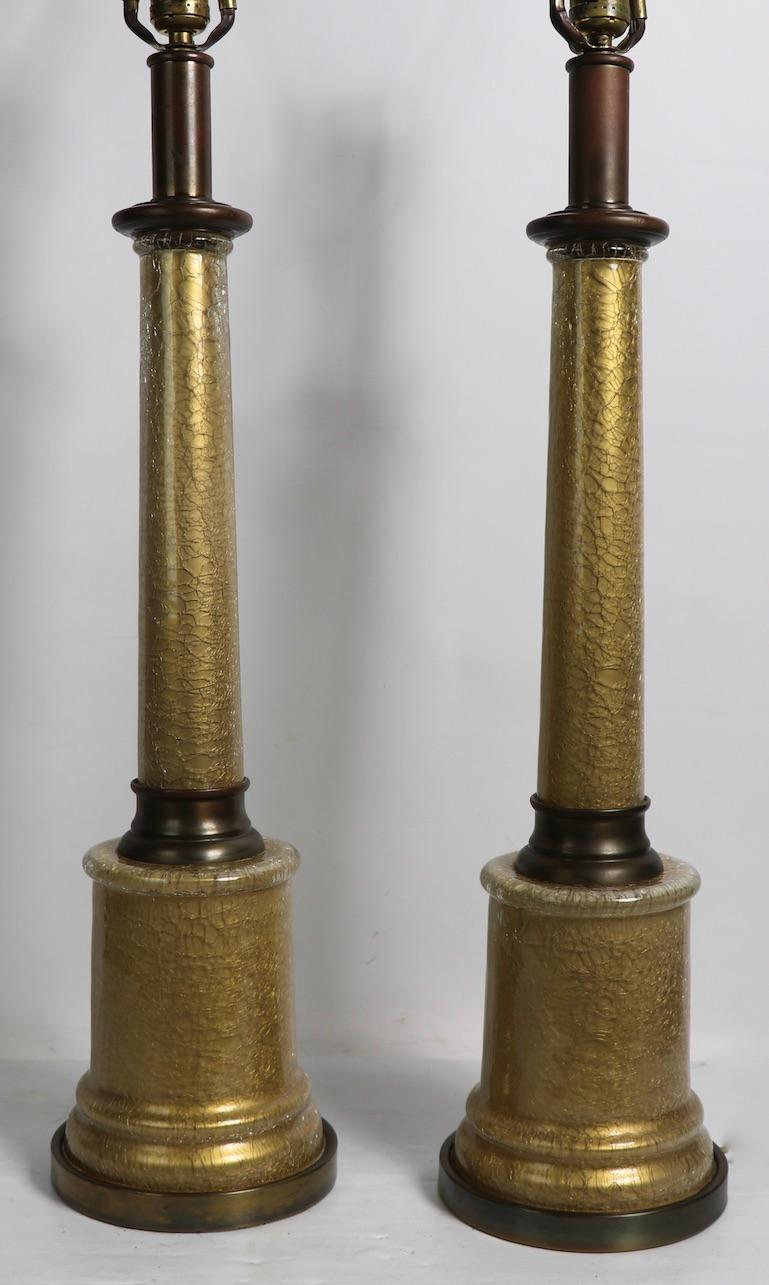 Pr. Säulenförmige Tischlampen aus Gold-Craquelée-Glas von Paul Hanson im Angebot 3