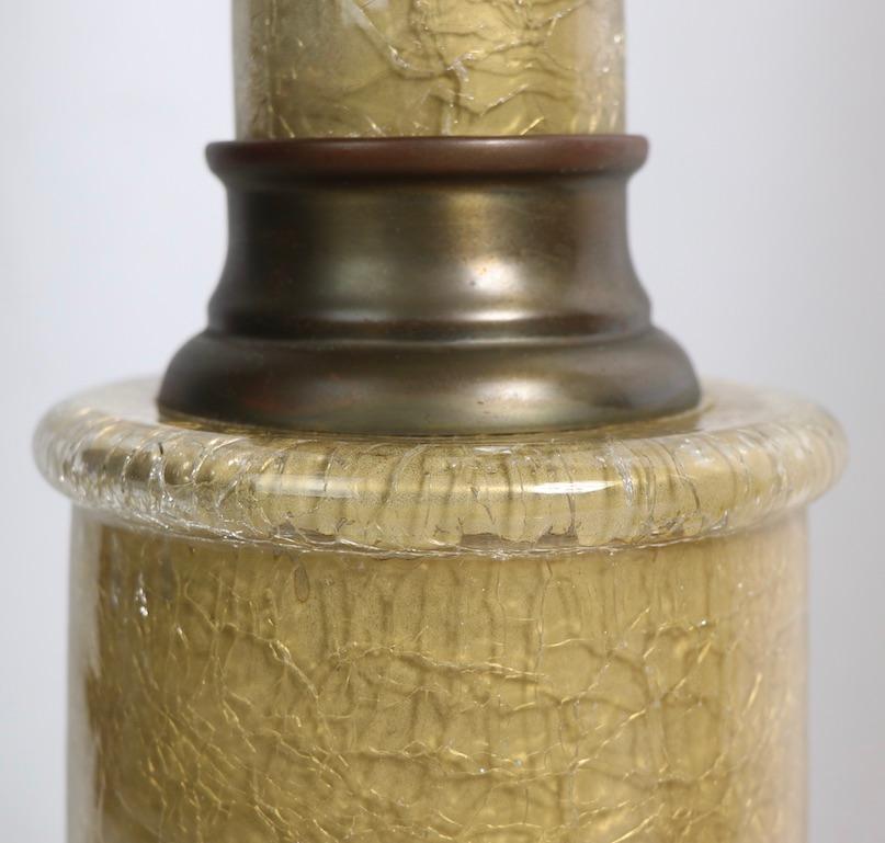 Pr. Columnar Table Lamps in Gold Crackle Glass by Paul Hanson For Sale 4