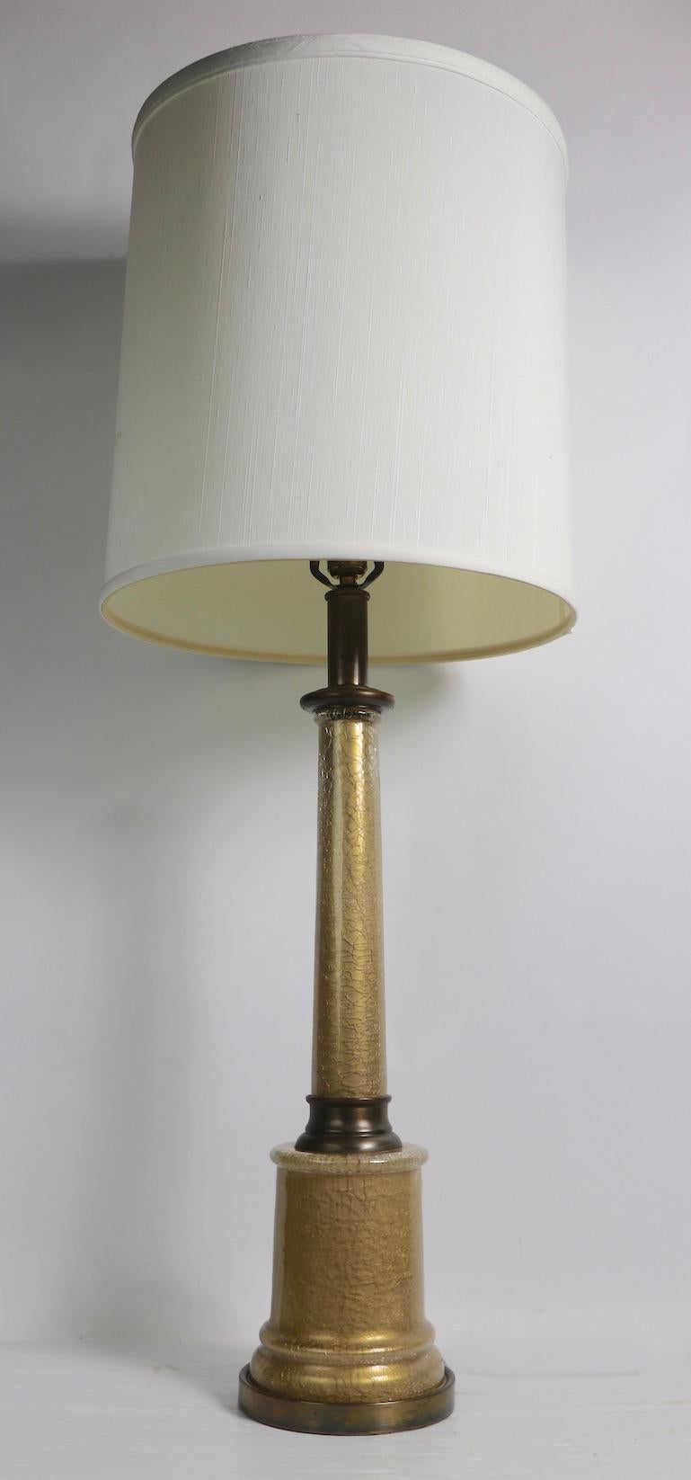 Paire Lampes de table colonnes en verre craquelé doré de Paul Hanson en vente 7