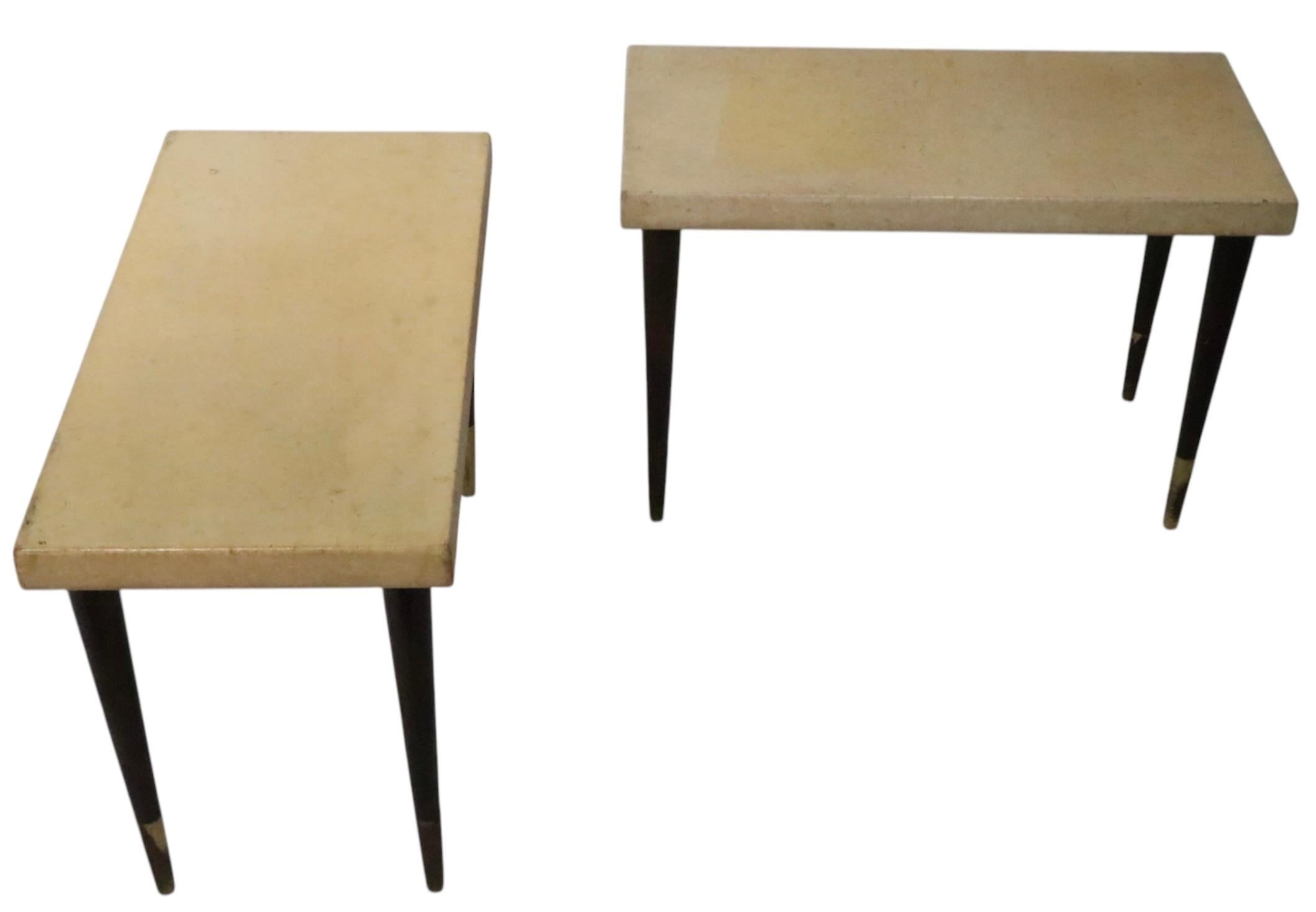 Pr. Cork Top Side Tables by Paul Frankl Johnson Furniture John Stuart c. 1940s For Sale 5