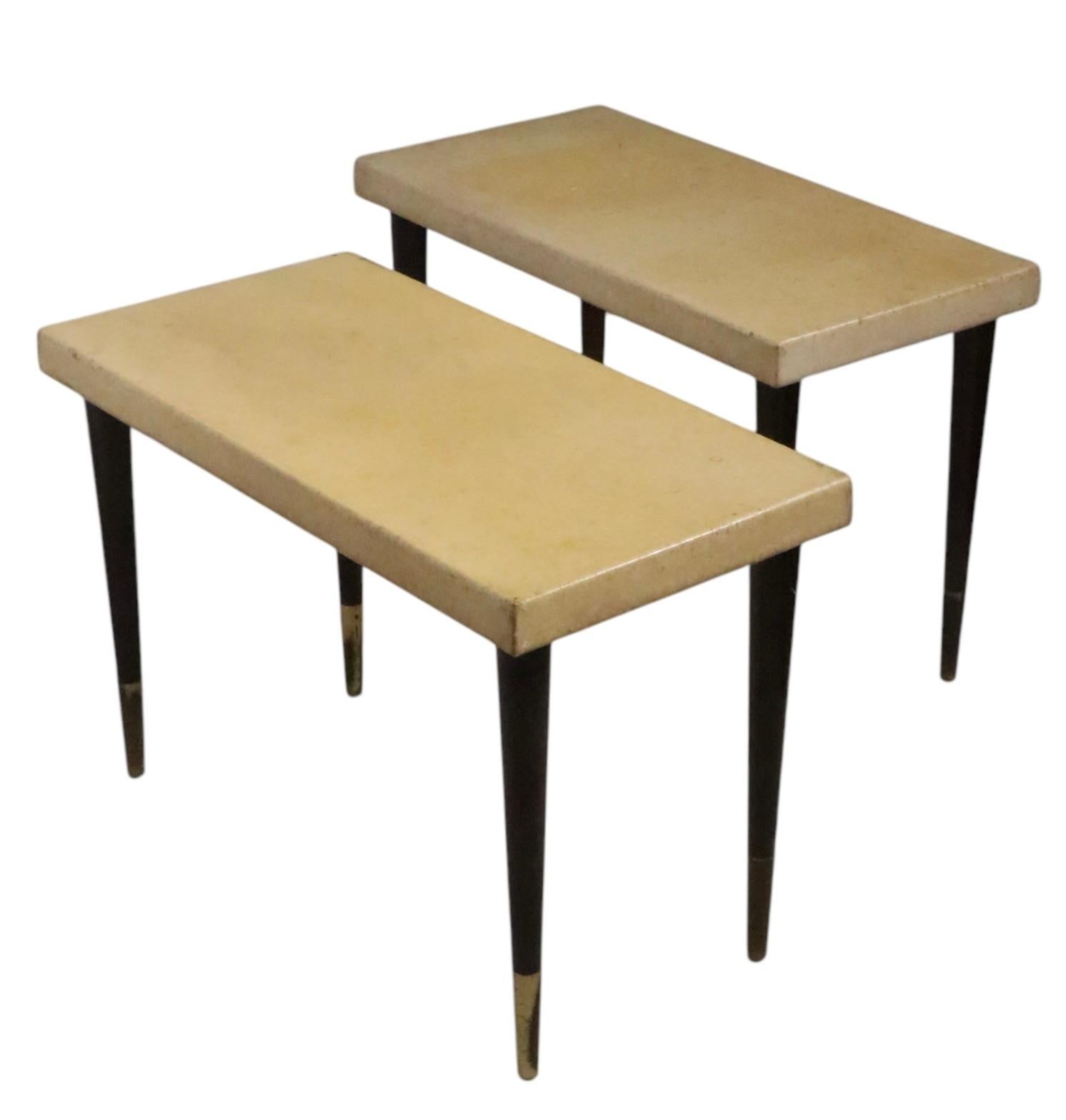 Hollywood Regency Pr. Cork Top Side Tables by Paul Frankl Johnson Furniture John Stuart c. 1940s For Sale