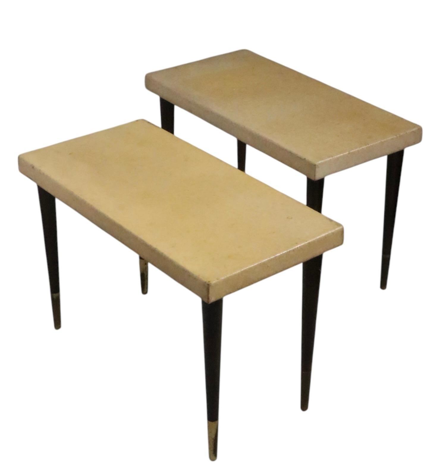American Pr. Cork Top Side Tables by Paul Frankl Johnson Furniture John Stuart c. 1940s For Sale