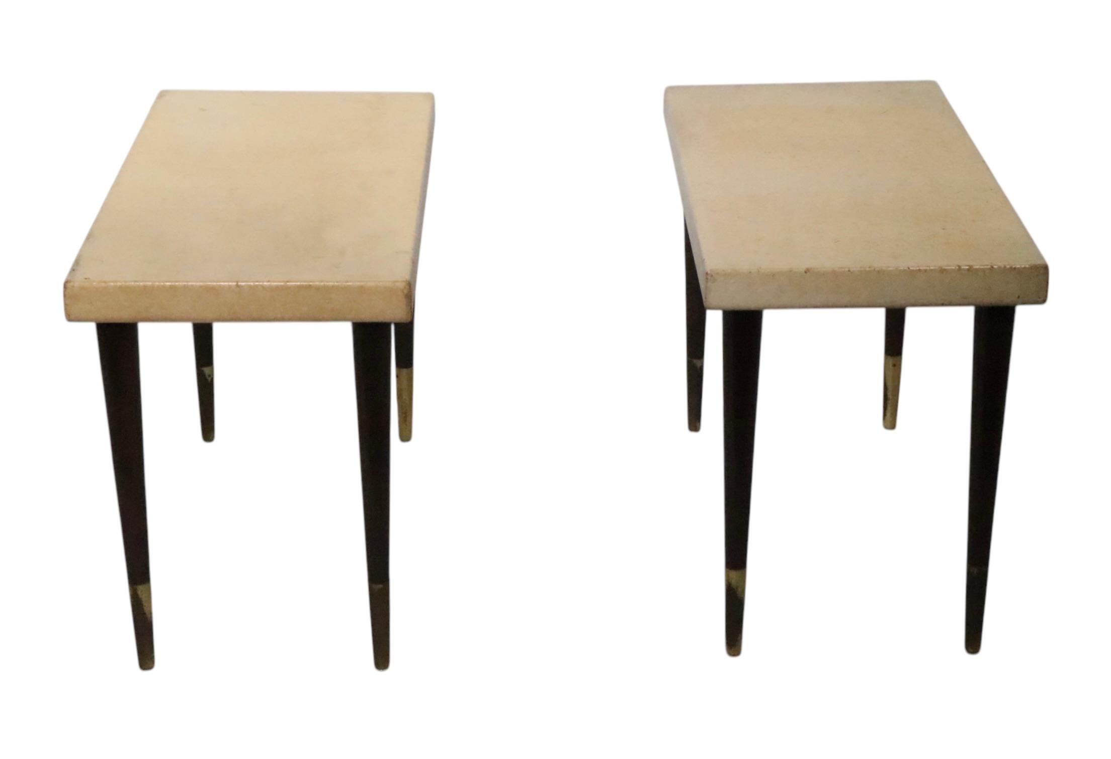 20th Century Pr. Cork Top Side Tables by Paul Frankl Johnson Furniture John Stuart c. 1940s For Sale