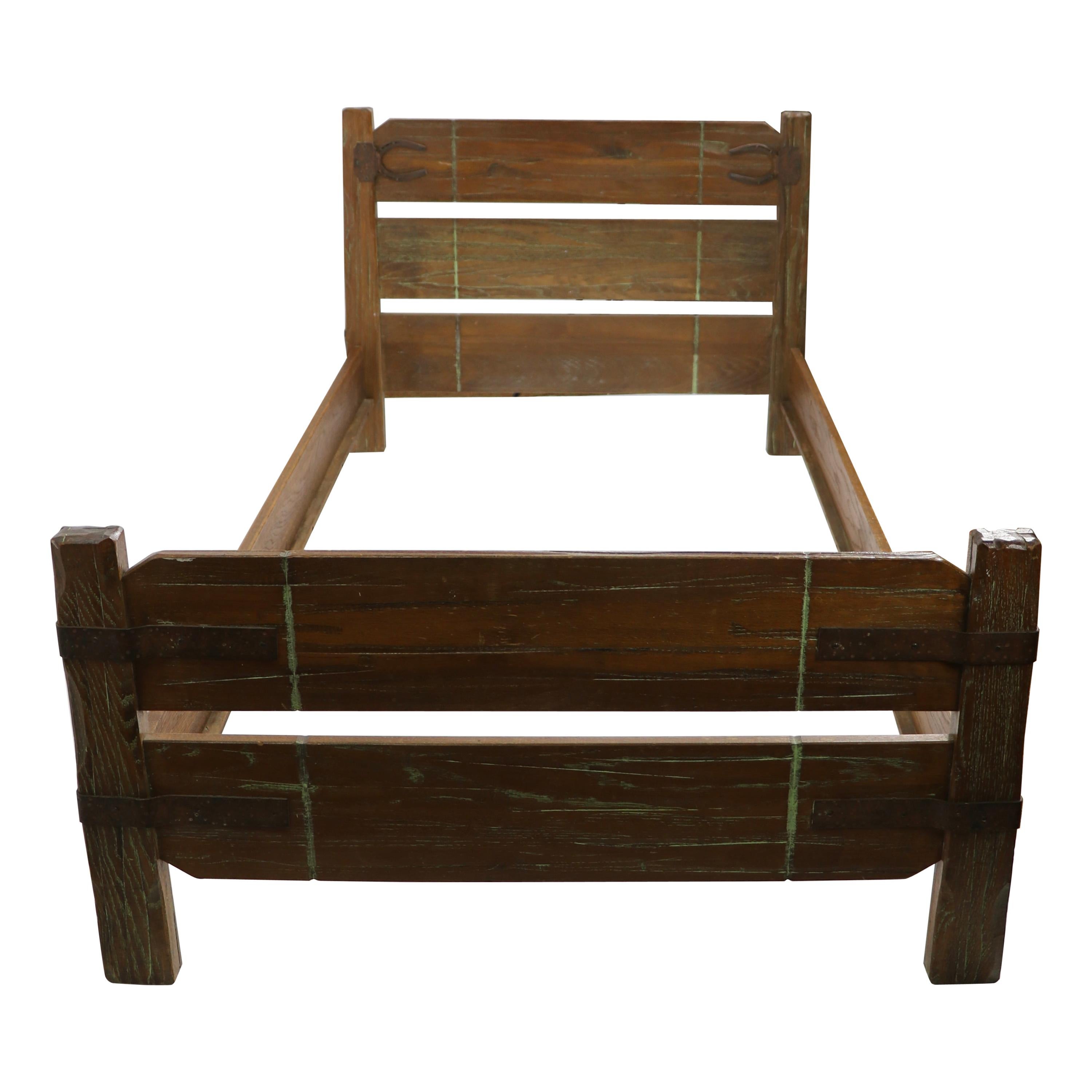 Pair of Cowboy Style Twin Beds by A. Brandt for Ranch Oak