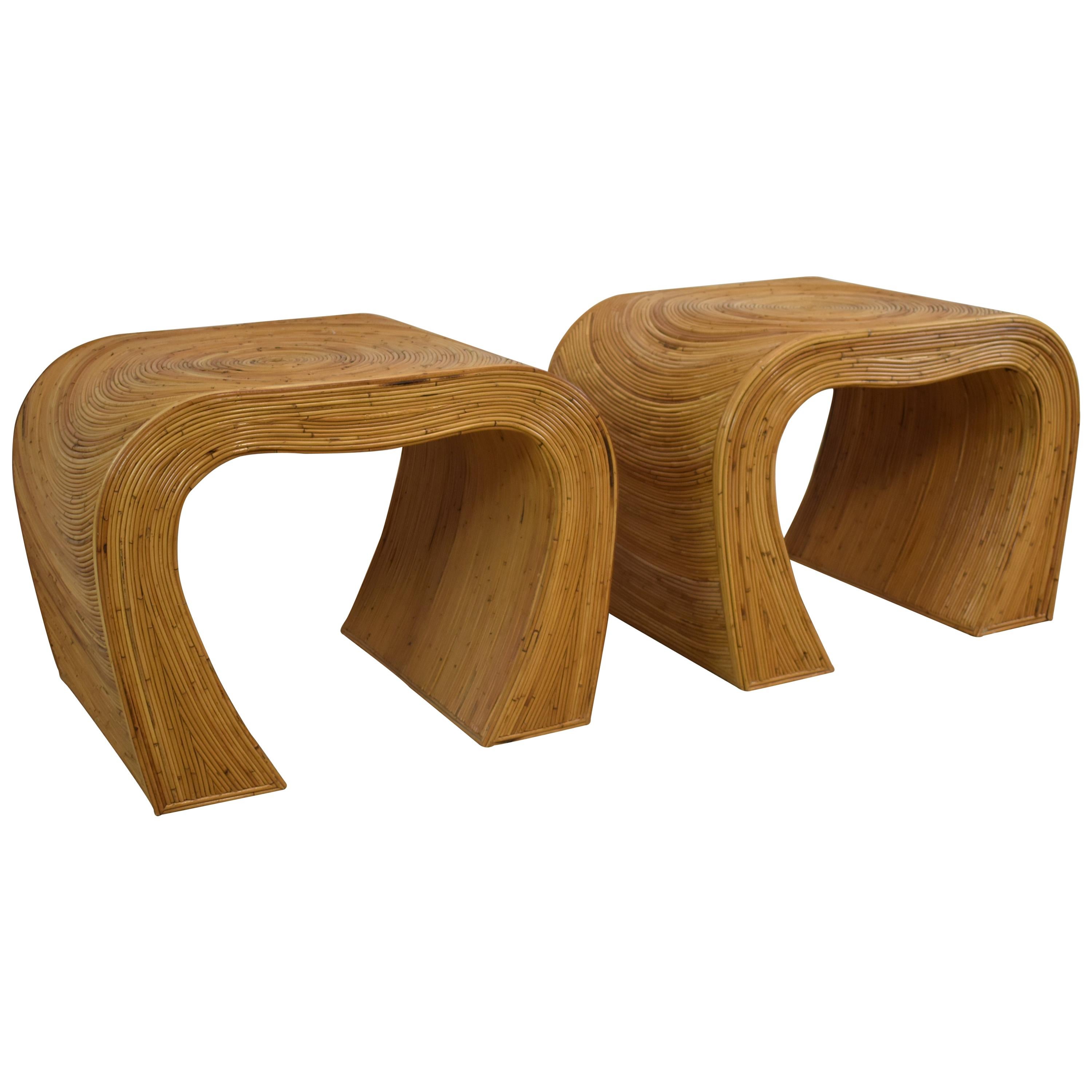 Pr Curved Pencil Reed Organic Modern Side Tables 