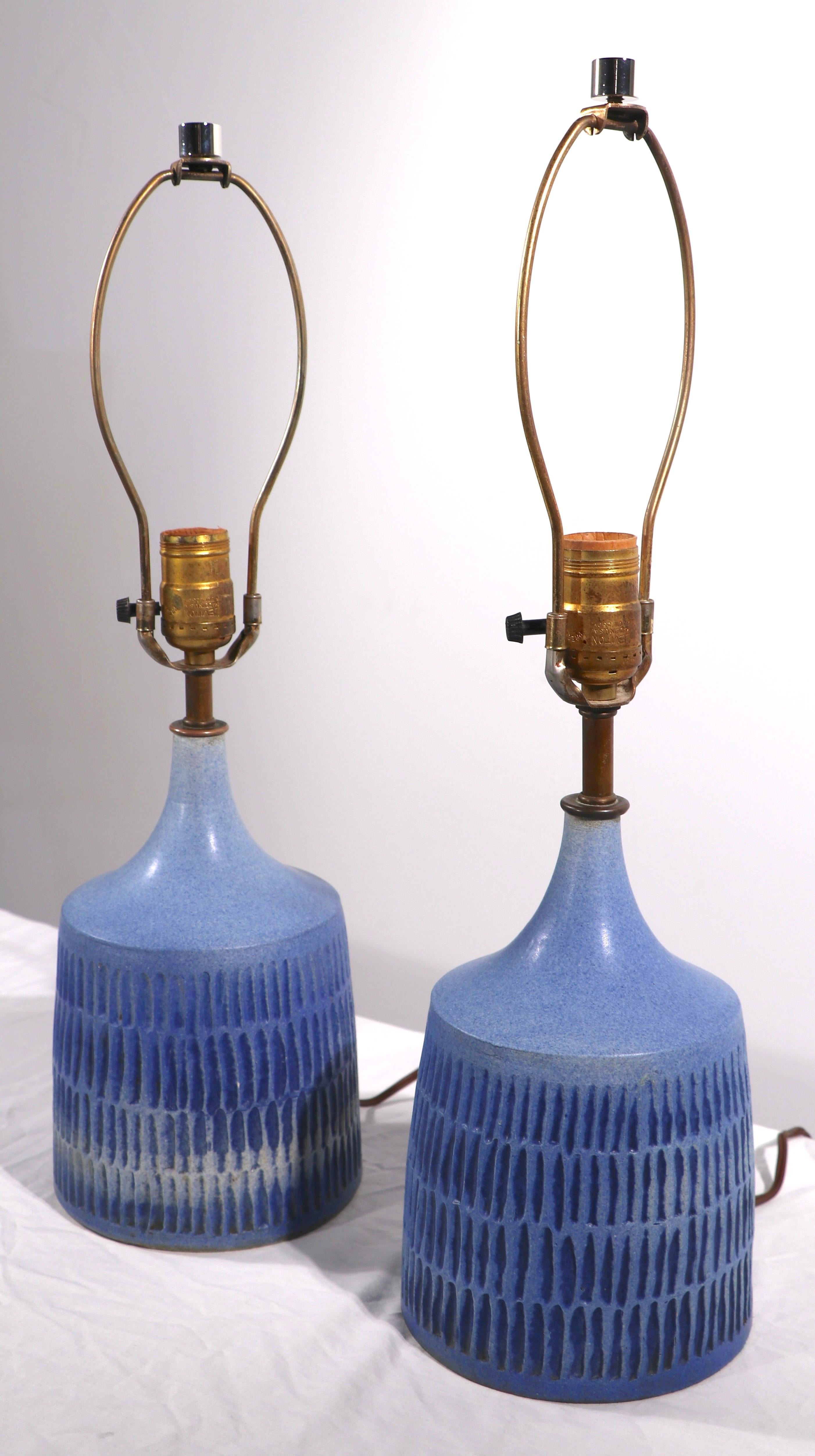 Pr. Danish Mid-Century Modern Ceramic Table Lamps In Good Condition In New York, NY