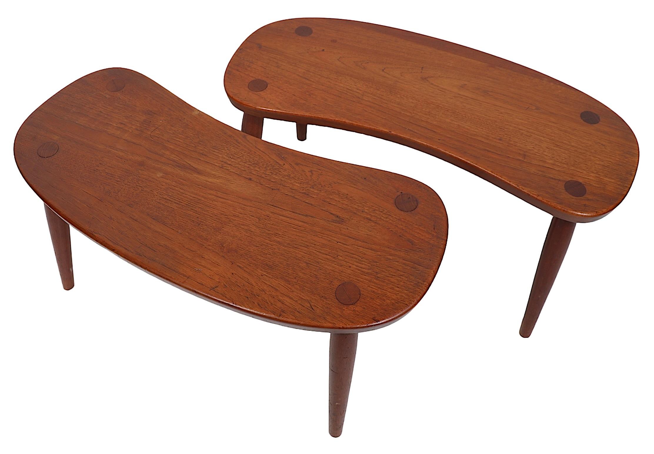 Teak Pr. Danish Mid Century Modern Tables Made by Illum Bolighus att. to Josef Frank  For Sale