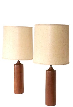Pr. Danish Mid Century Modern Teak and Chrome Table Lamps c. 1950/60's