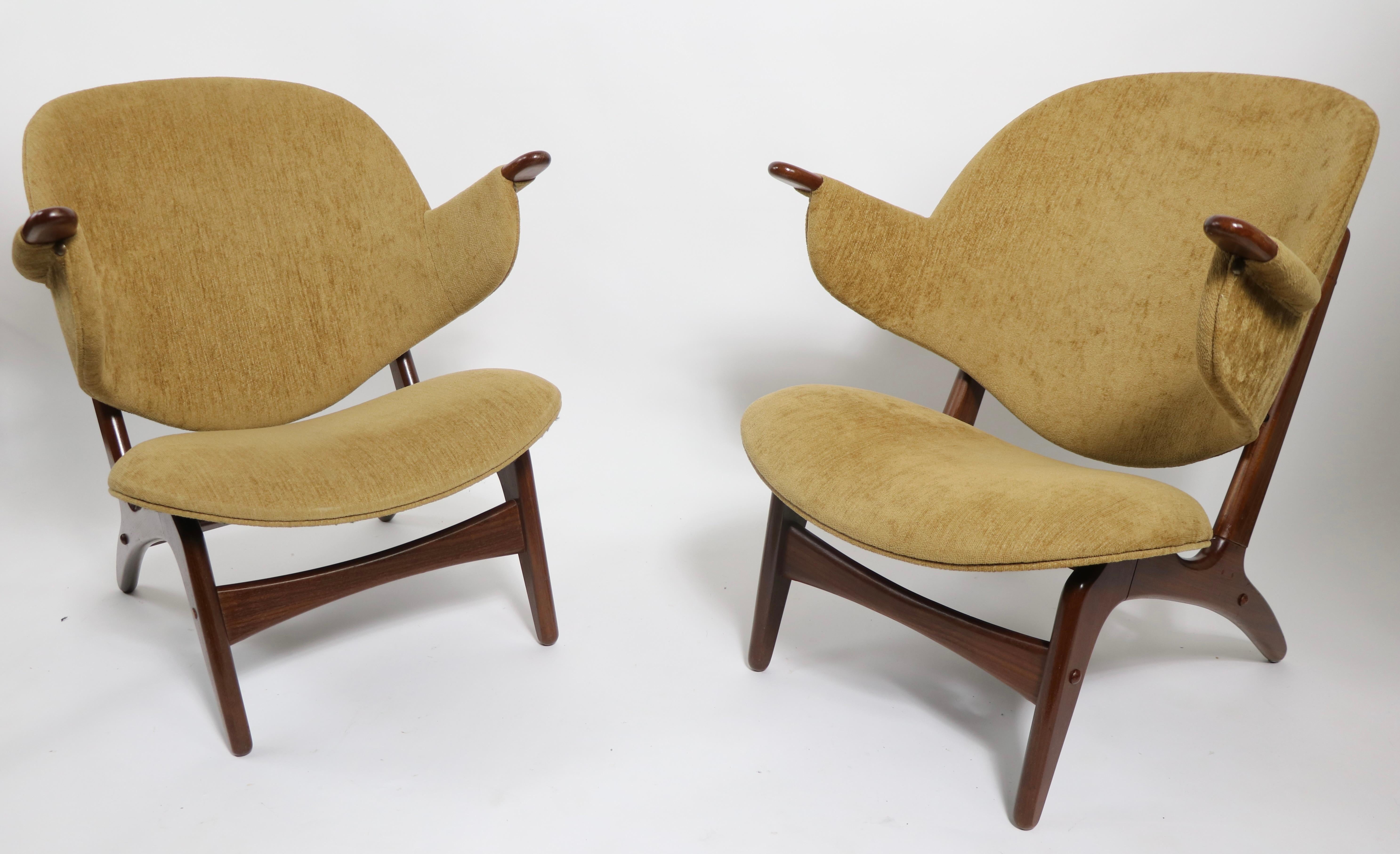 Upholstery Pr. Danish Modern Paddle Arm Lounge Chairs Att. to Poul Jessen 