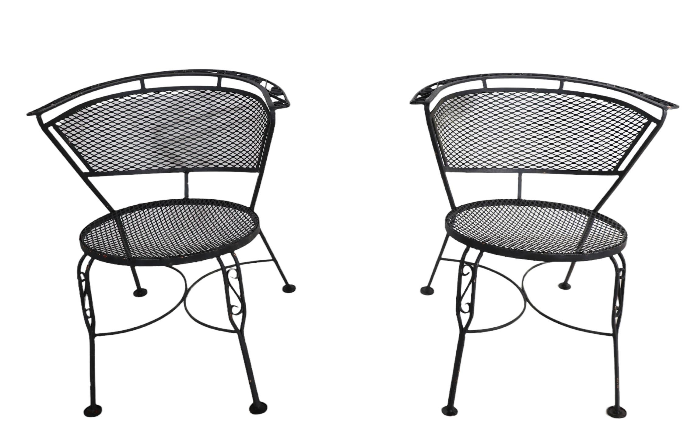 Pr. Decorative Garden Patio Poolside Wrought Iron Chairs by Woodard For Sale 4