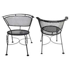 Pr. Decorative Garden Patio Poolside Wrought Iron Chairs by Woodard
