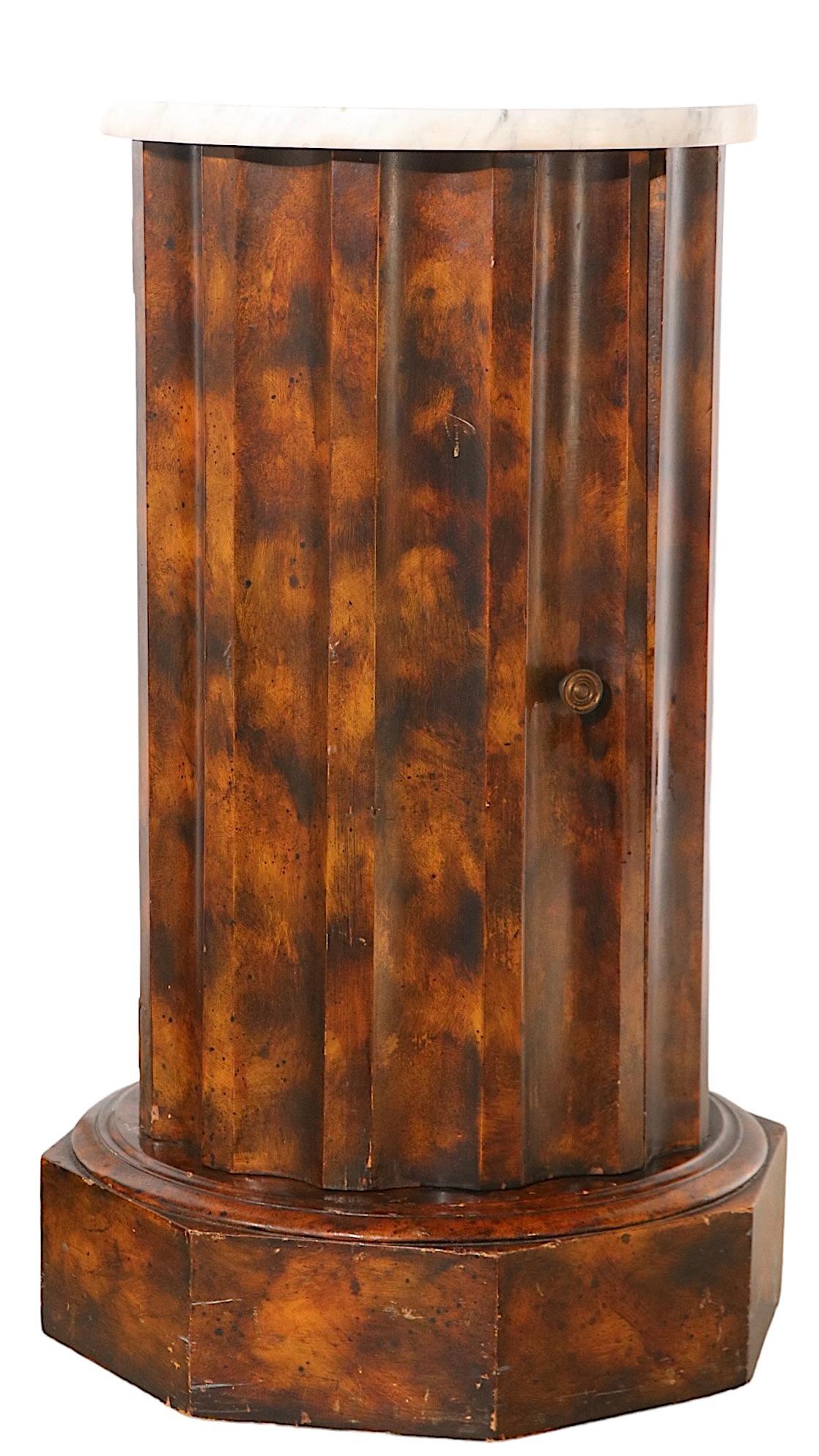 Pr. Decorative Marble Top Half Column Pedestals in Faux Tortoise Shell Finish For Sale 1