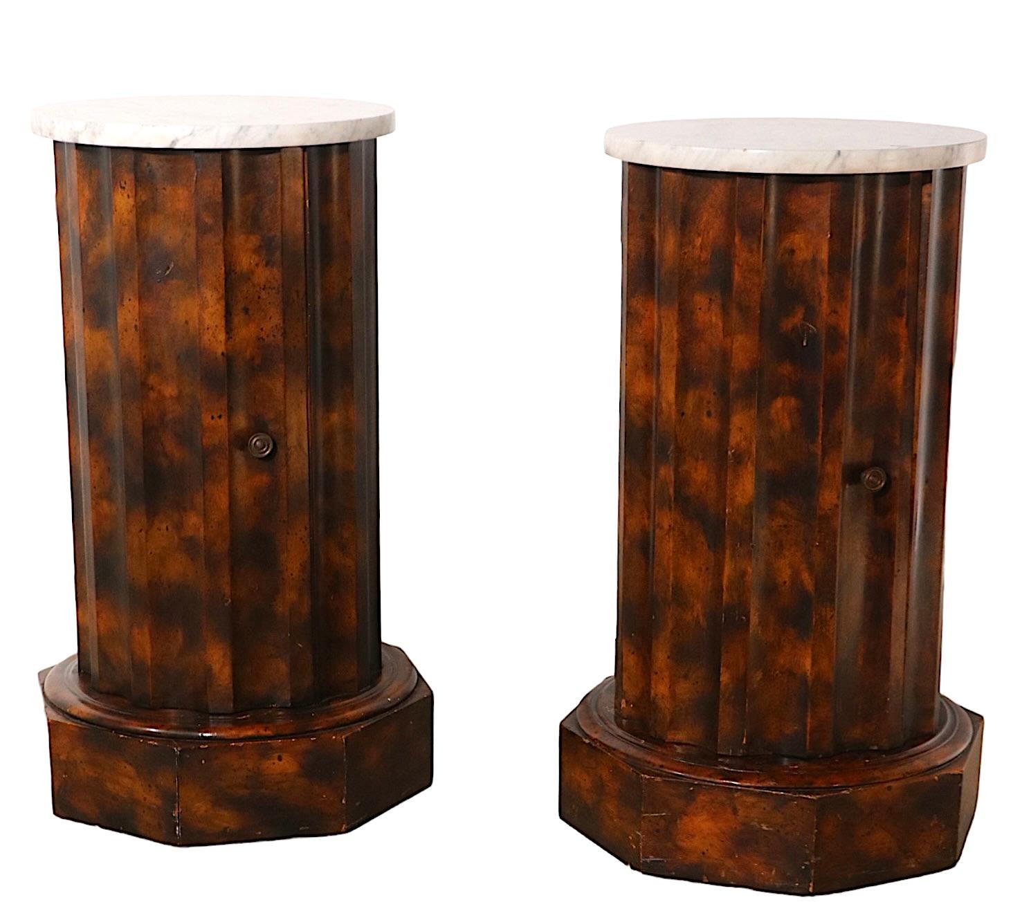Pr. Decorative Marble Top Half Column Pedestals in Faux Tortoise Shell Finish For Sale 2