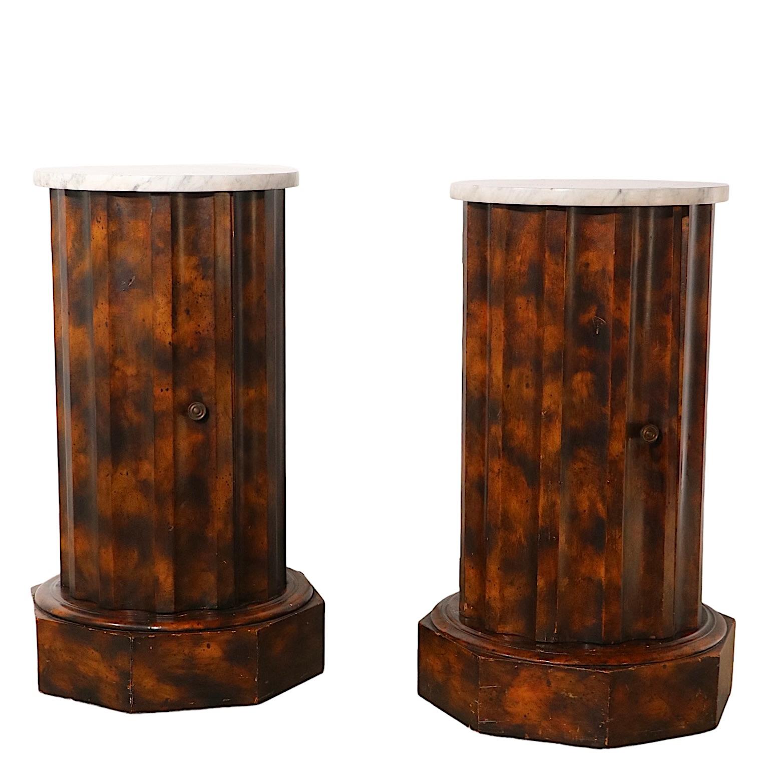 Pr. Decorative Marble Top Half Column Pedestals in Faux Tortoise Shell Finish For Sale 3